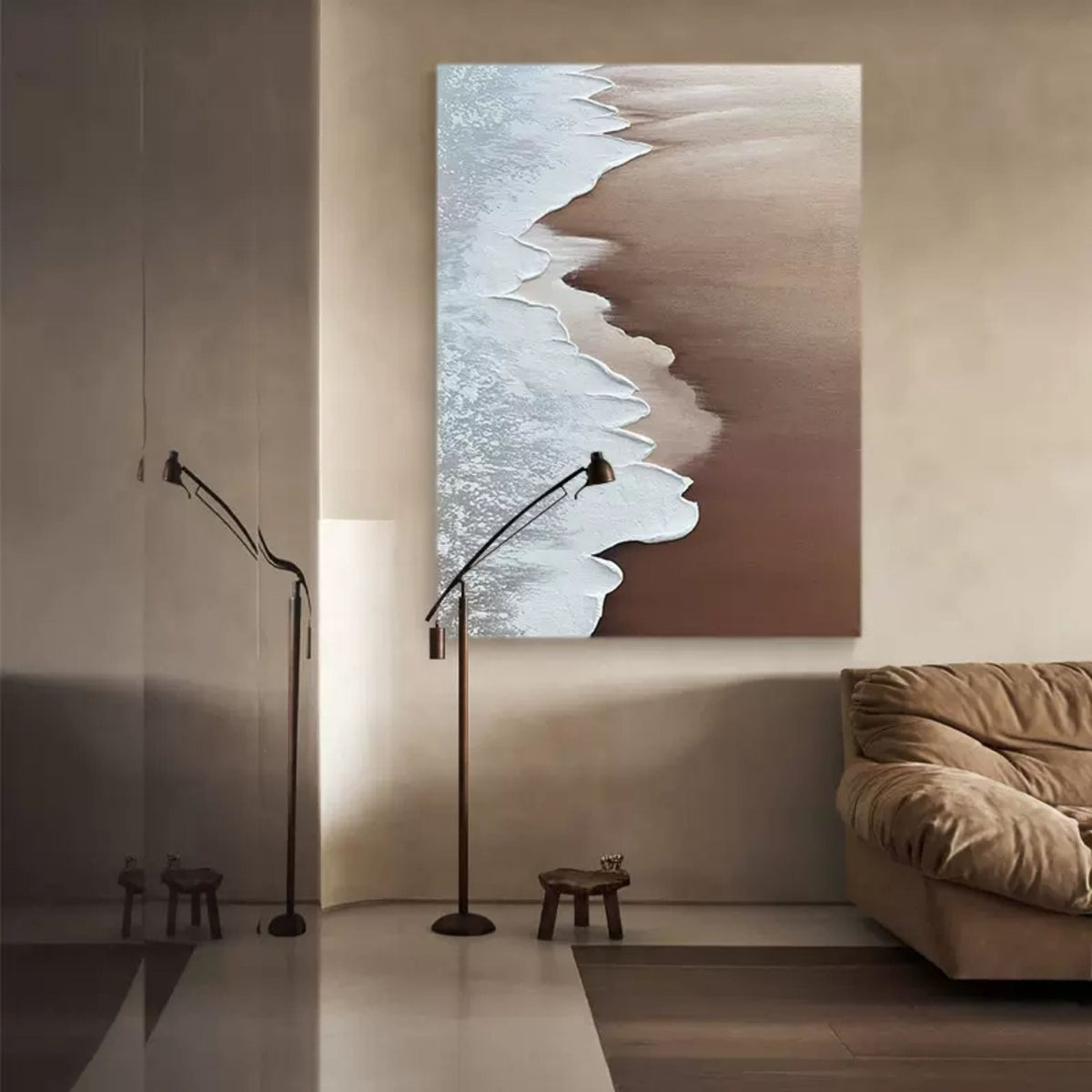 Minimalist Beach Wave Bas-Relief Painting
