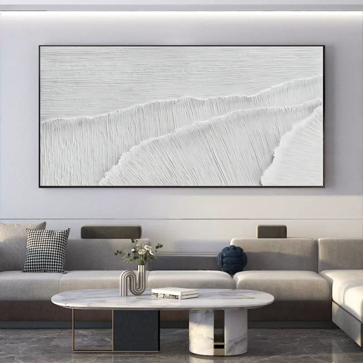White Minimalist Textured Wave Painting