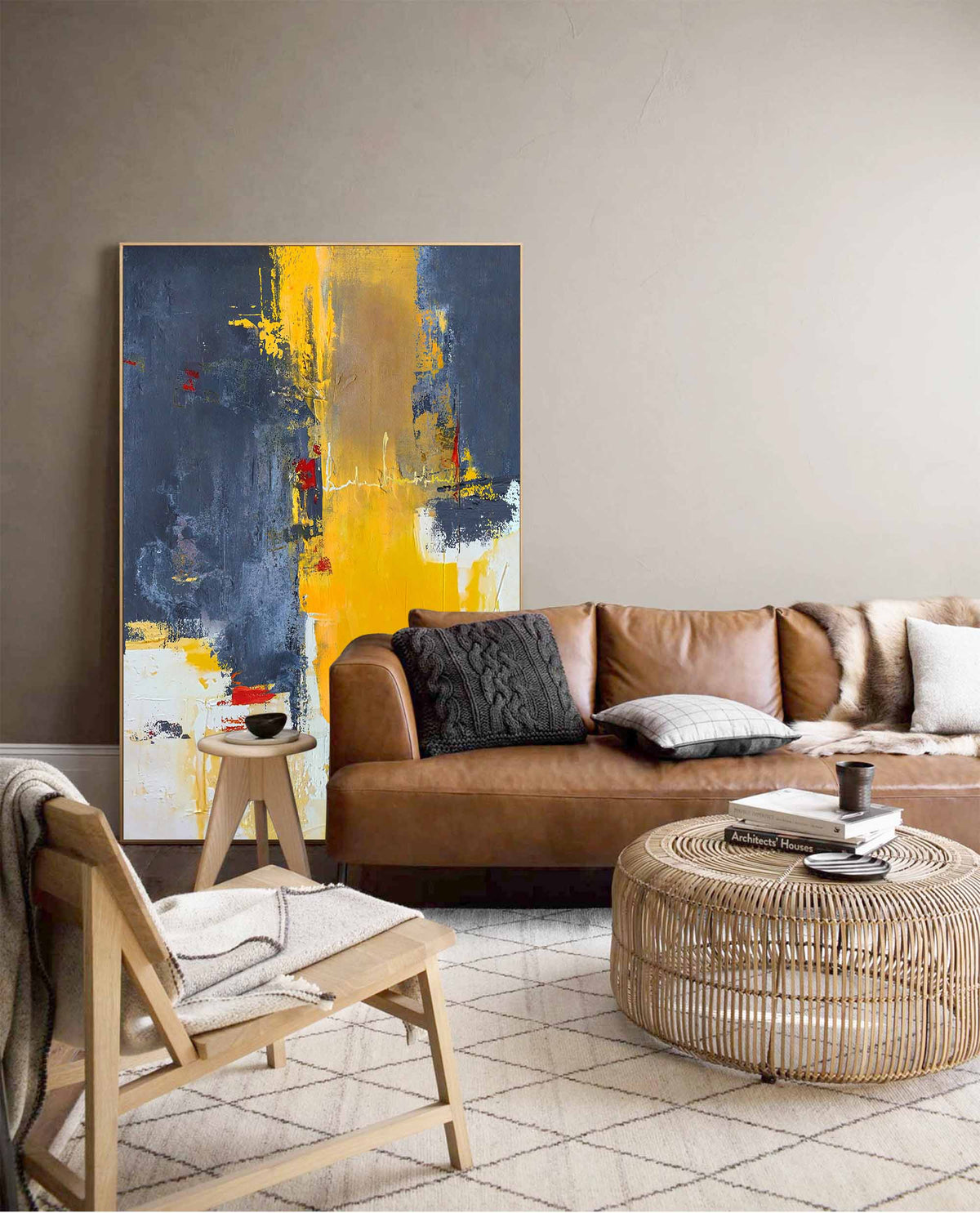 Yellow Grey Red Abstract Wall Art