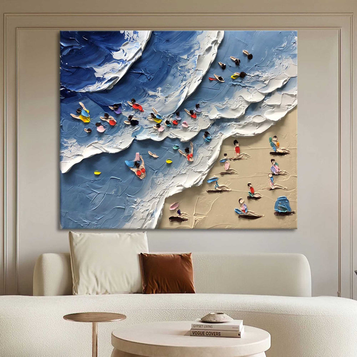 Colorful Beach Scene Impasto Diptych Oil Painting Set