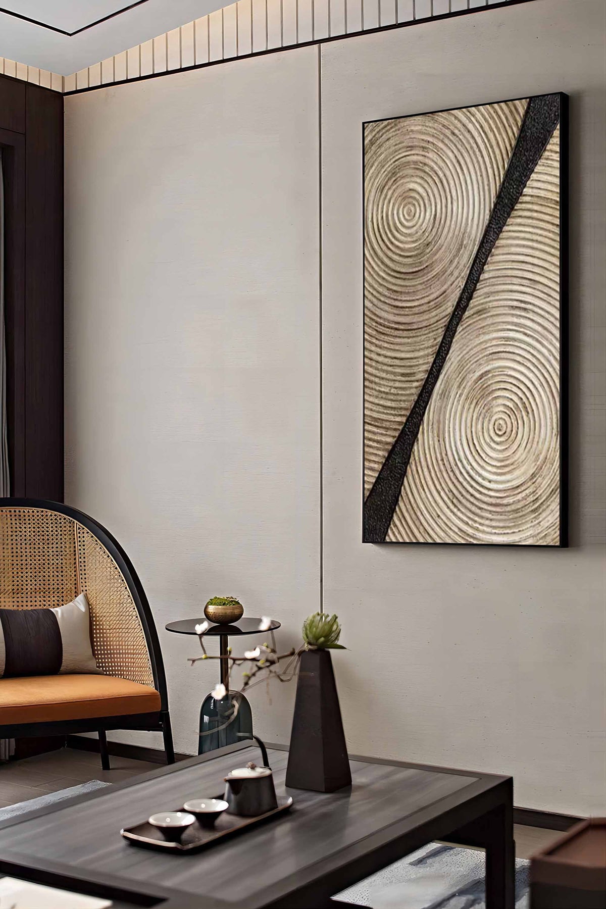 Neutral Wood Grain Textured Vertical Painting