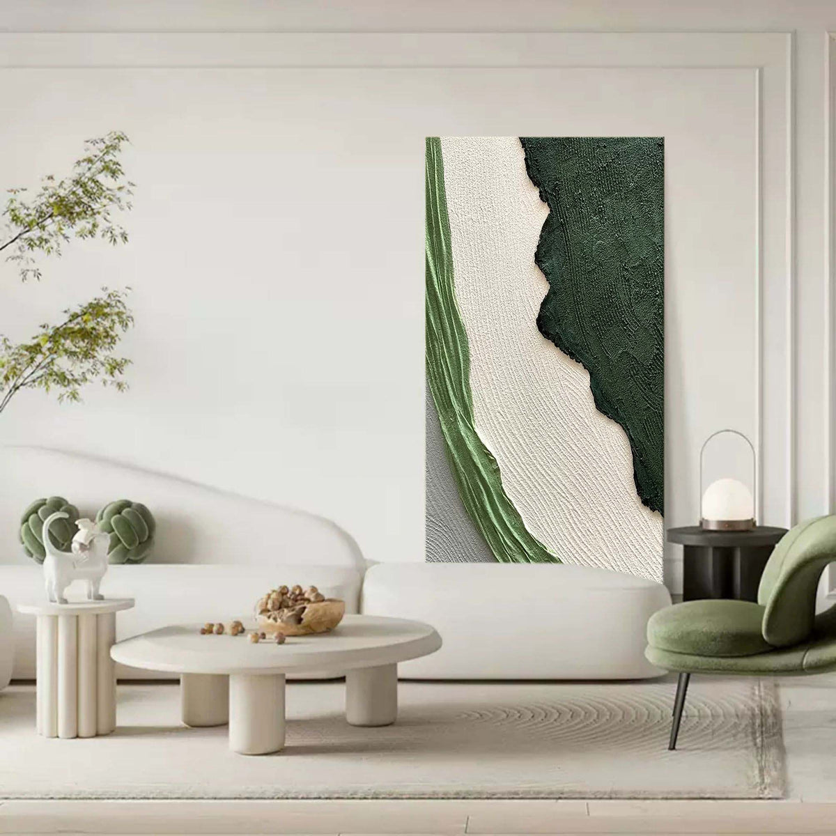 Green White Landscape 3D Textured Painting