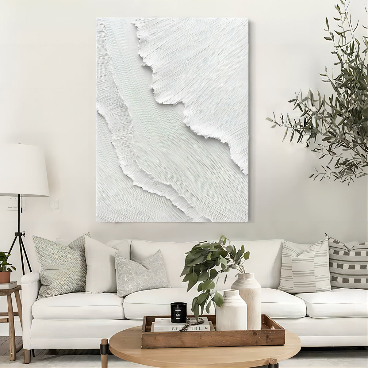 3D Textured White Wave Painting Organic Wall Art