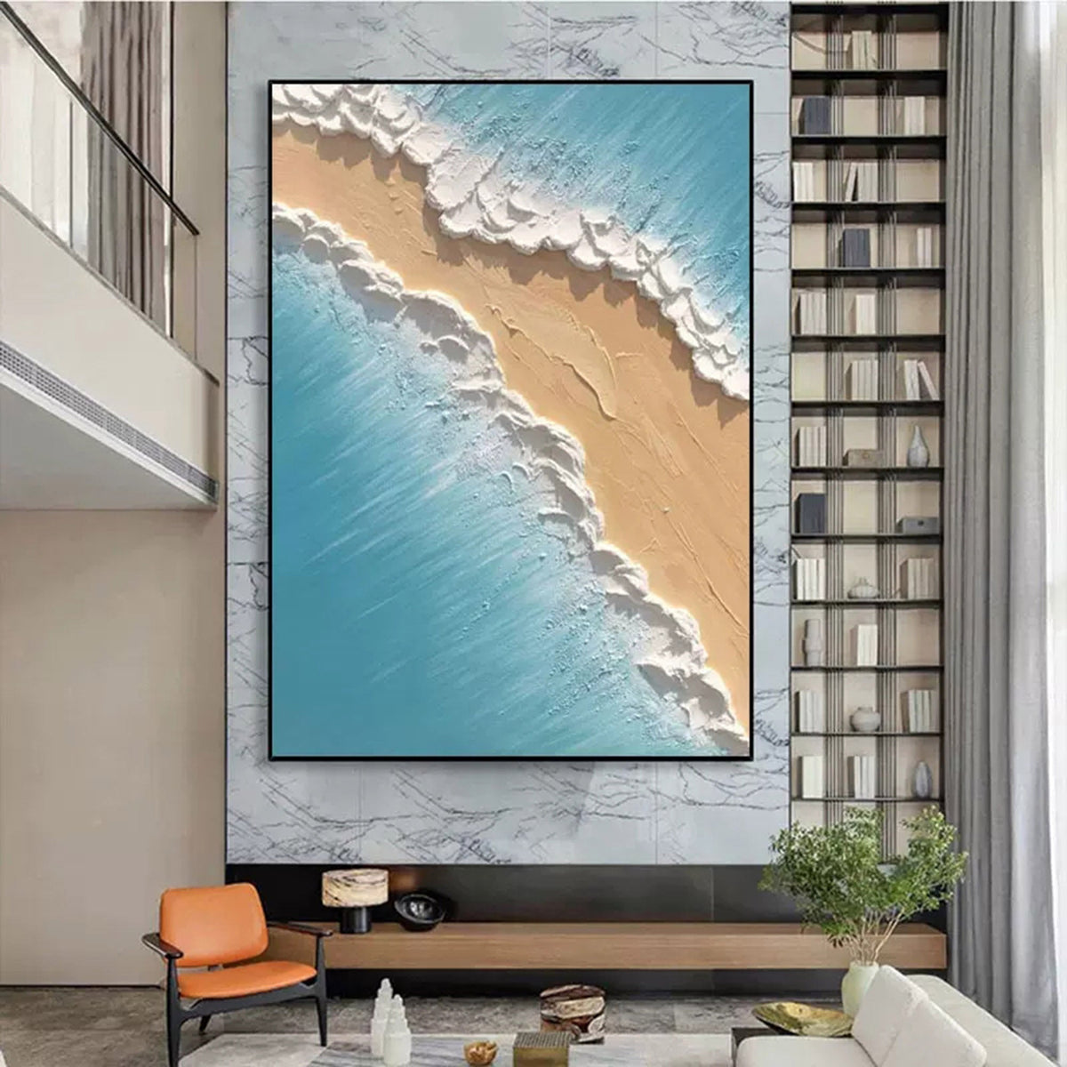 Diagonal Coastal Wave Impasto Painting