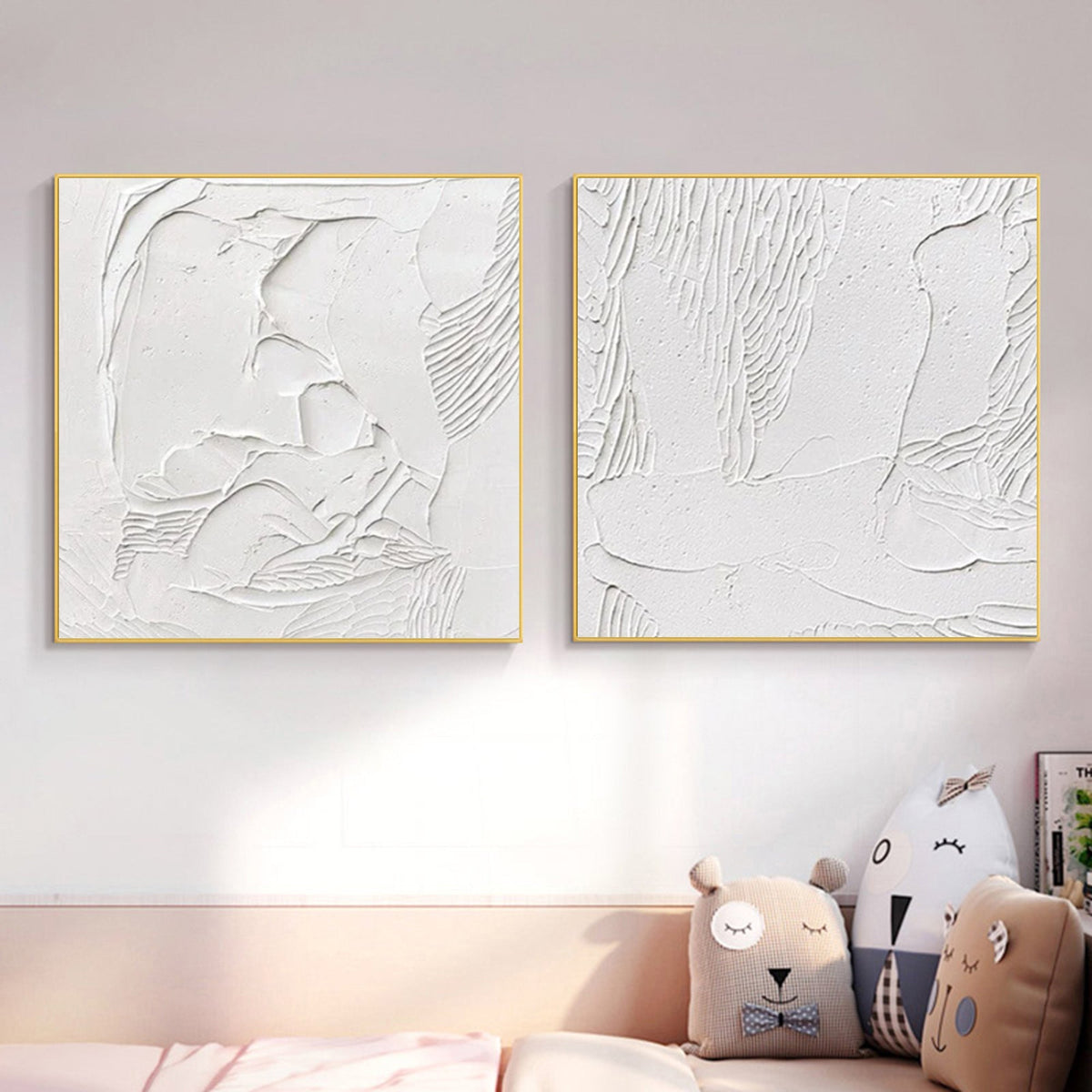 Wall Art Abstract Linear Relief Elegant Linen Flowing White