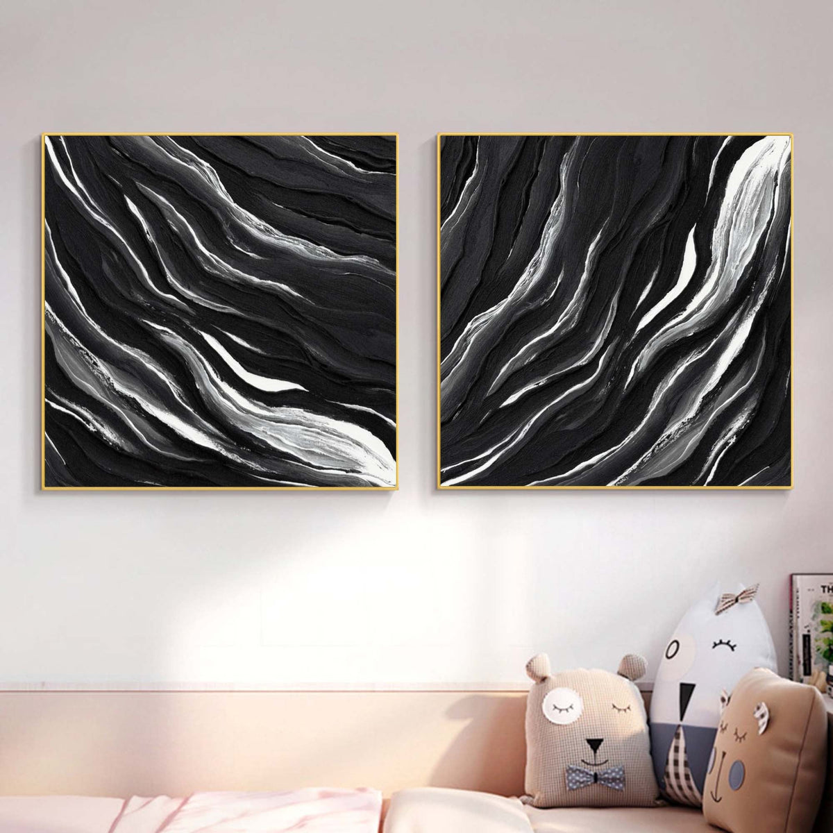 Wall Art Abstract Motion Deep Black Artistic Linen