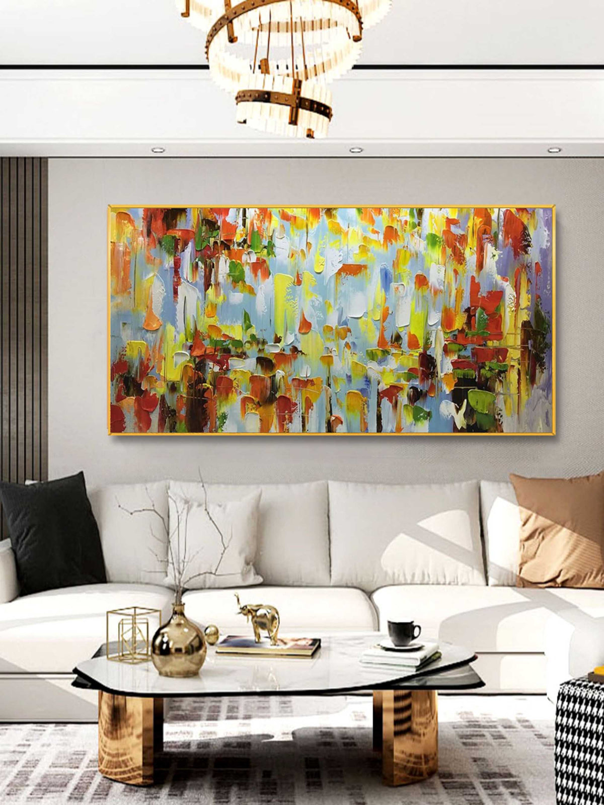 Wall Art Colorful Abstraction Dappled Linen Canvas