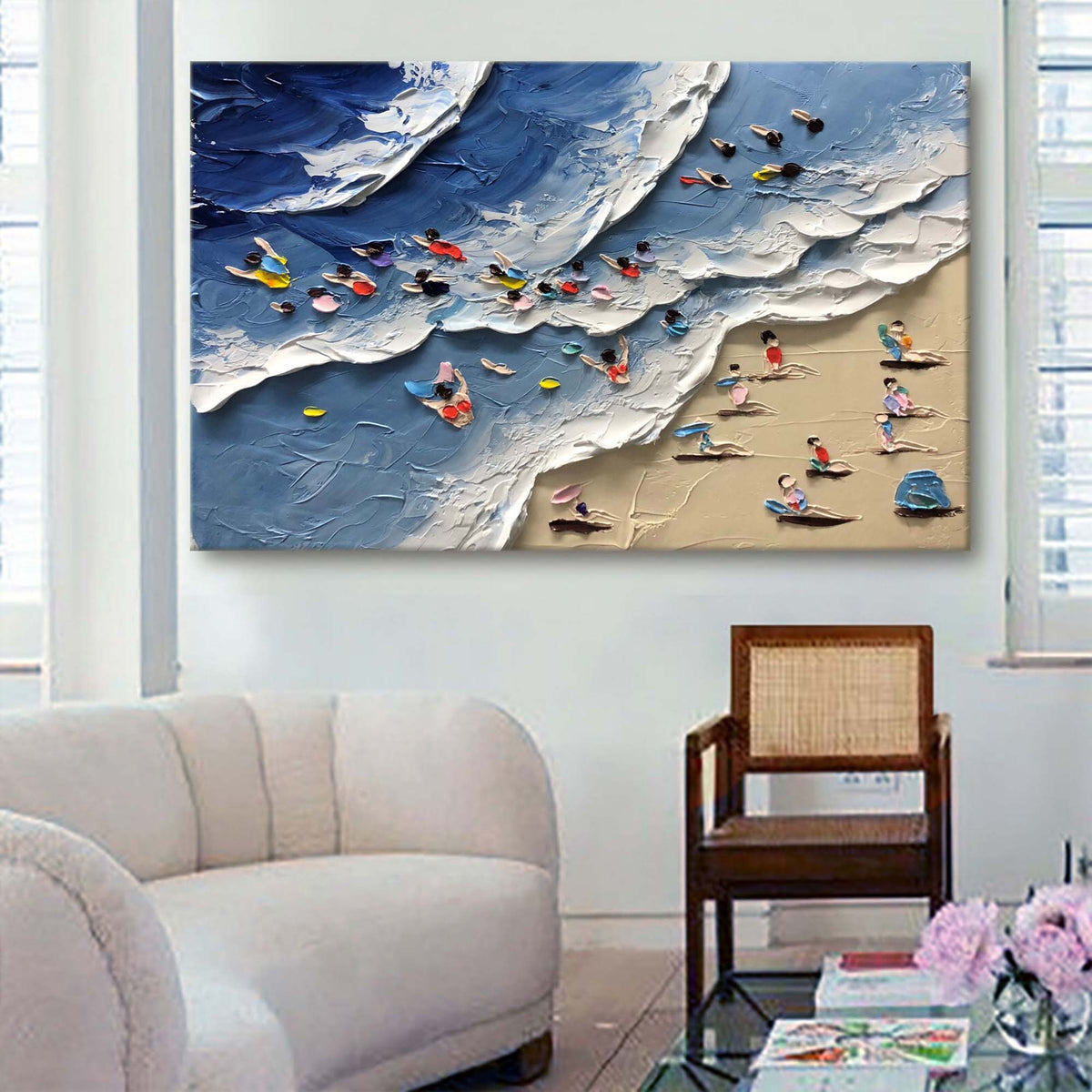 Colorful Beach Scene Impasto Diptych Oil Painting Set