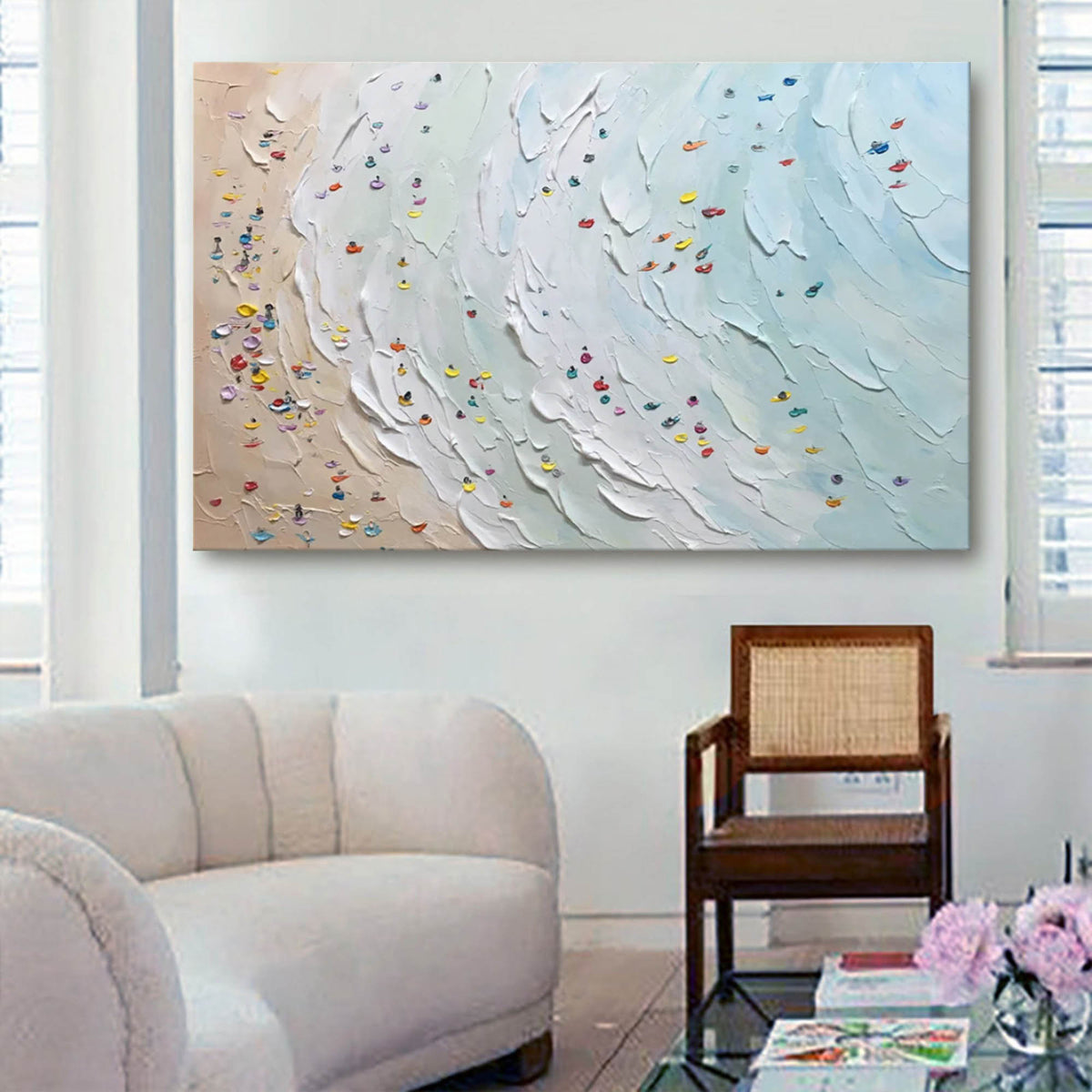 Beach Wave with Confetti Impasto Painting