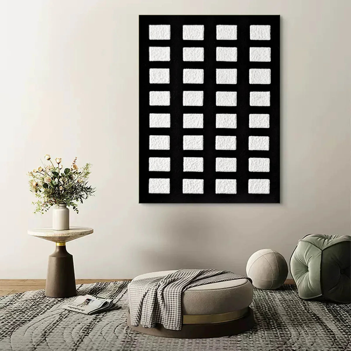 Black And White Grid Textured Wall Art
