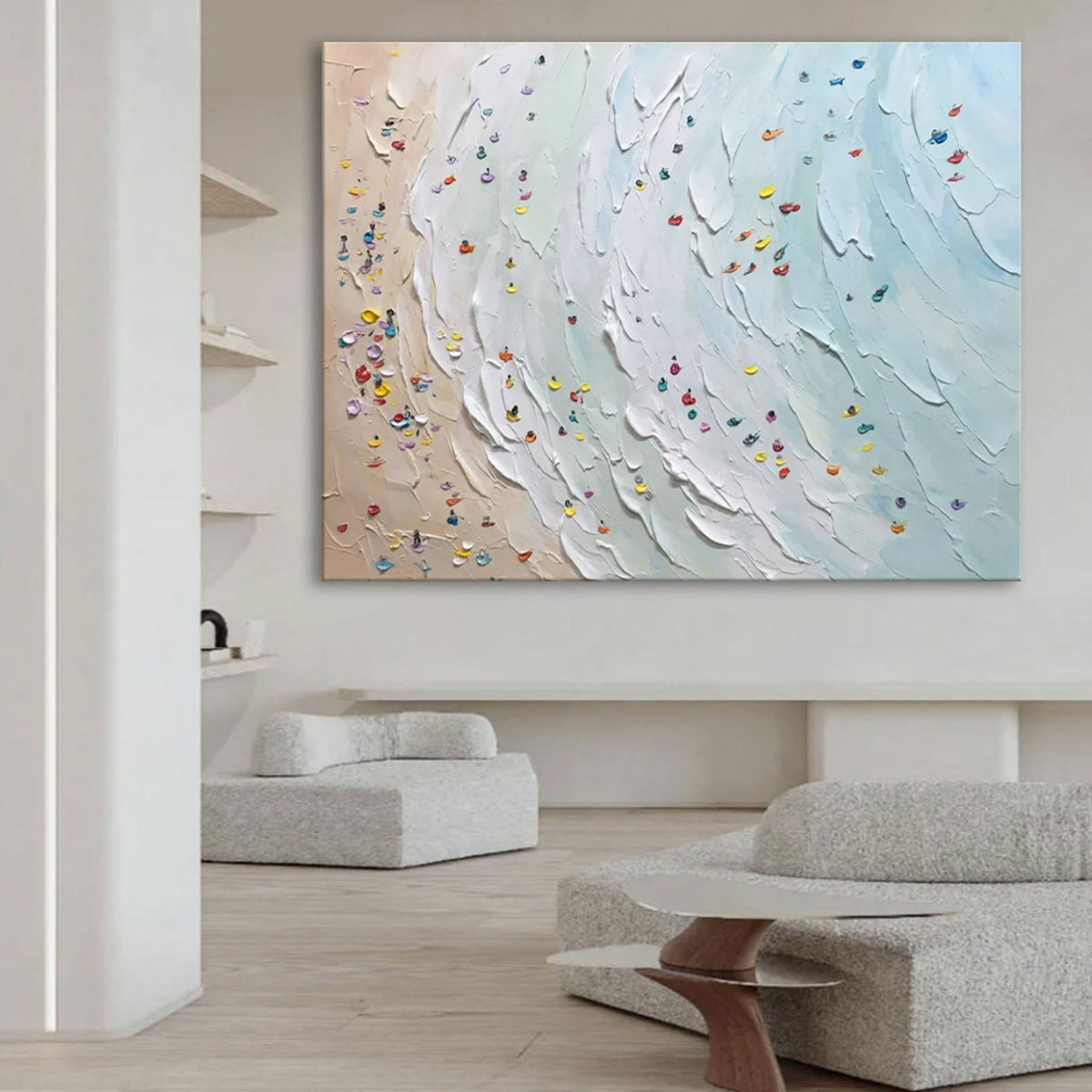 Beach Wave with Confetti Impasto Painting