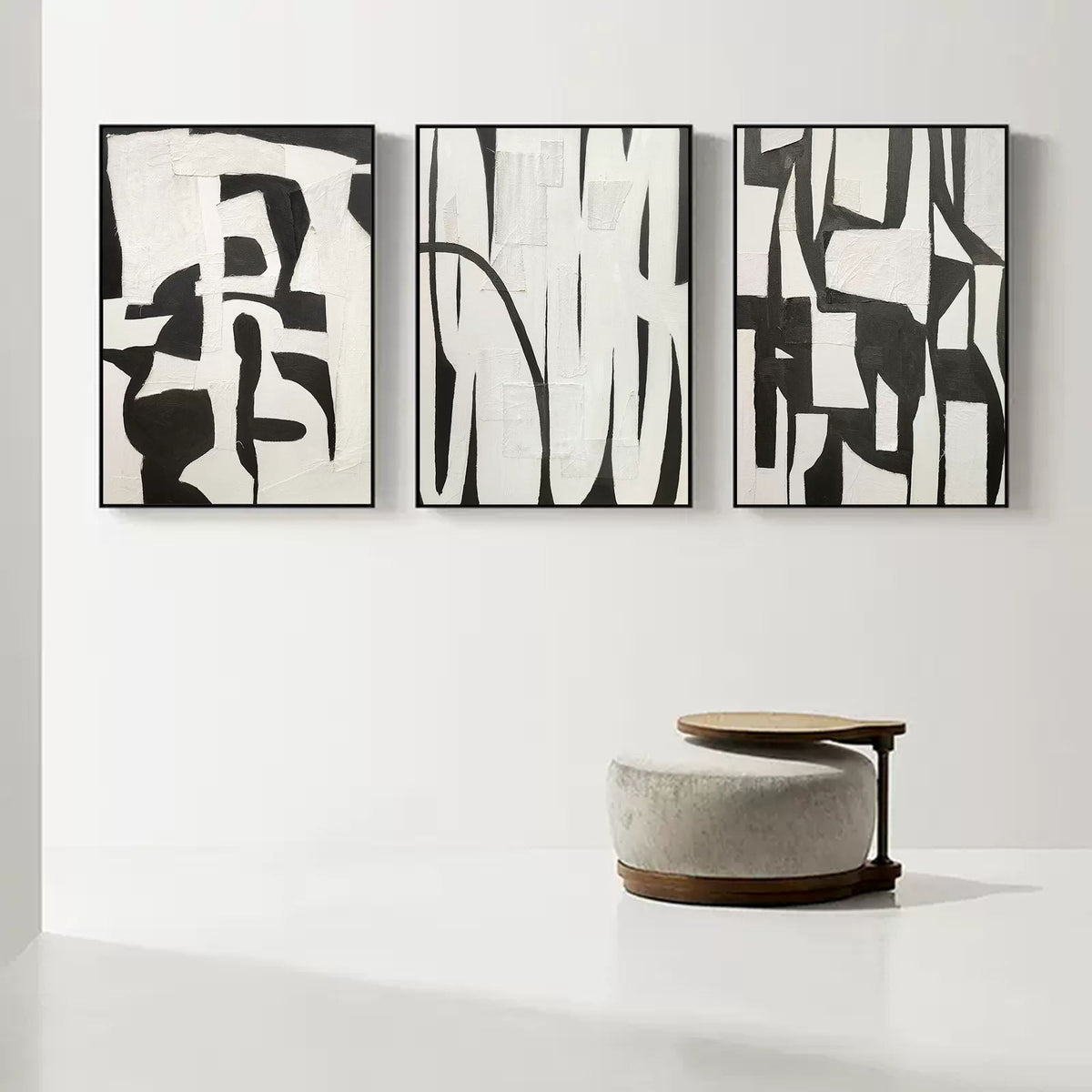 Monochrome Abstract Triptych Oil Painting