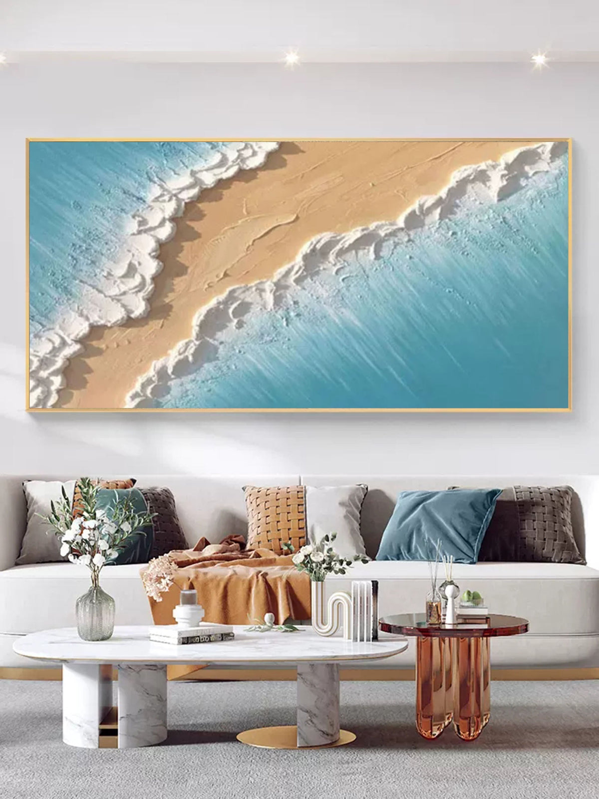 Aerial Beach Waves 3D Impasto Painting