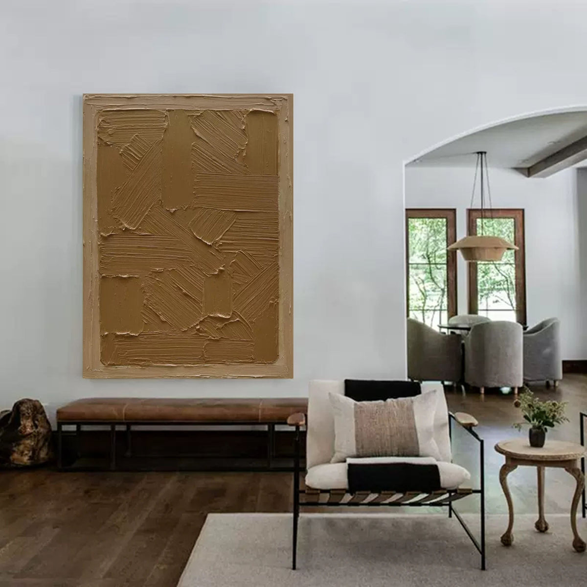 Wall Art Vertical Abstract Warm Brown Cross-Hatch