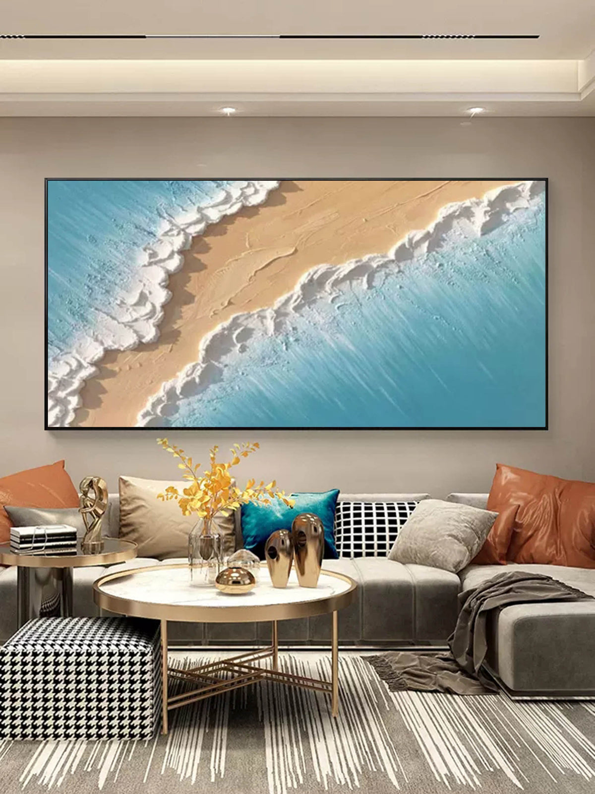 Aerial Beach Waves 3D Impasto Painting