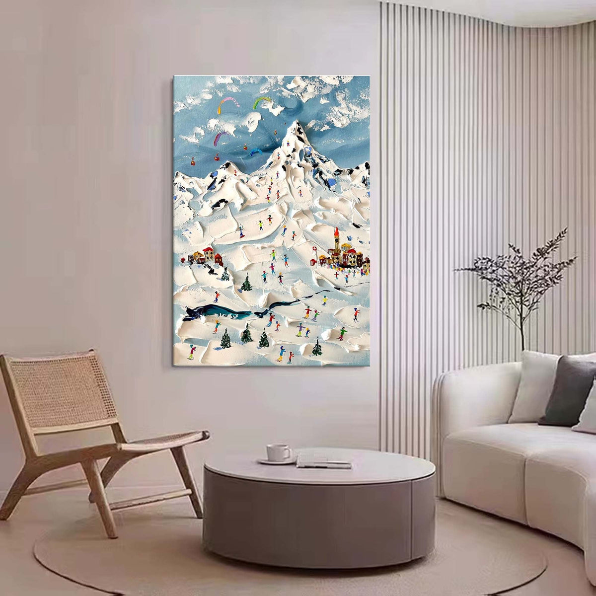 Wall Art Colorful Skiers Mountain Sky Cozy