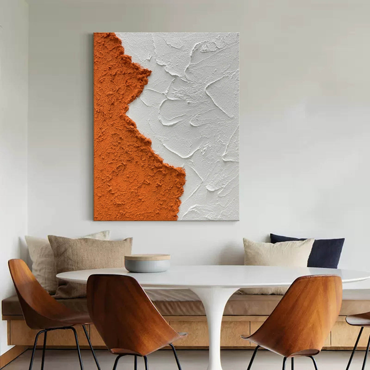 Textured Minimalist Abstract Art Orange White 3D