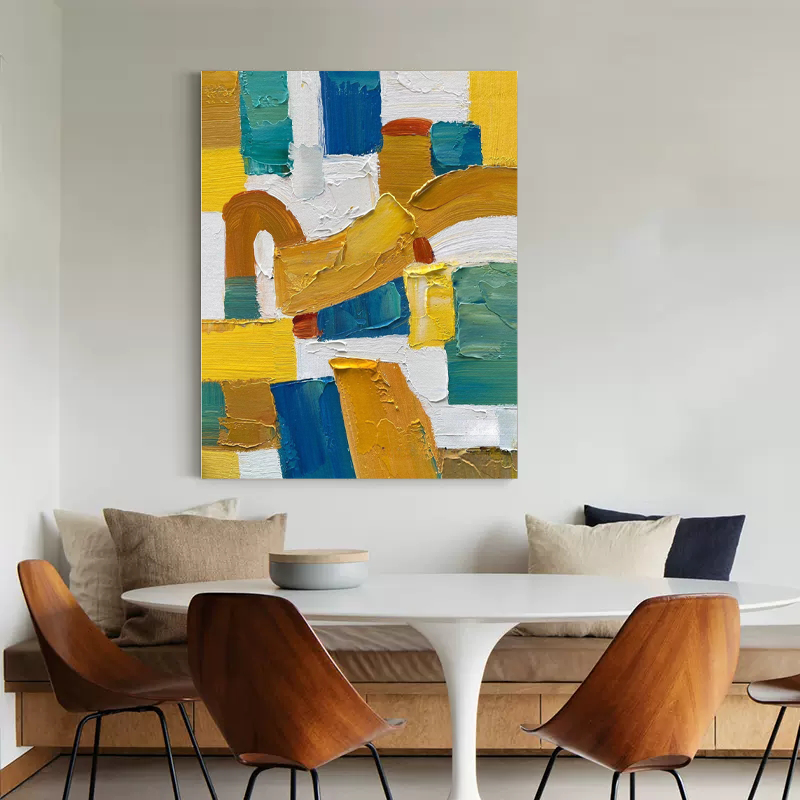 Bold Color Block Impasto Oil Painting Blue Yellow