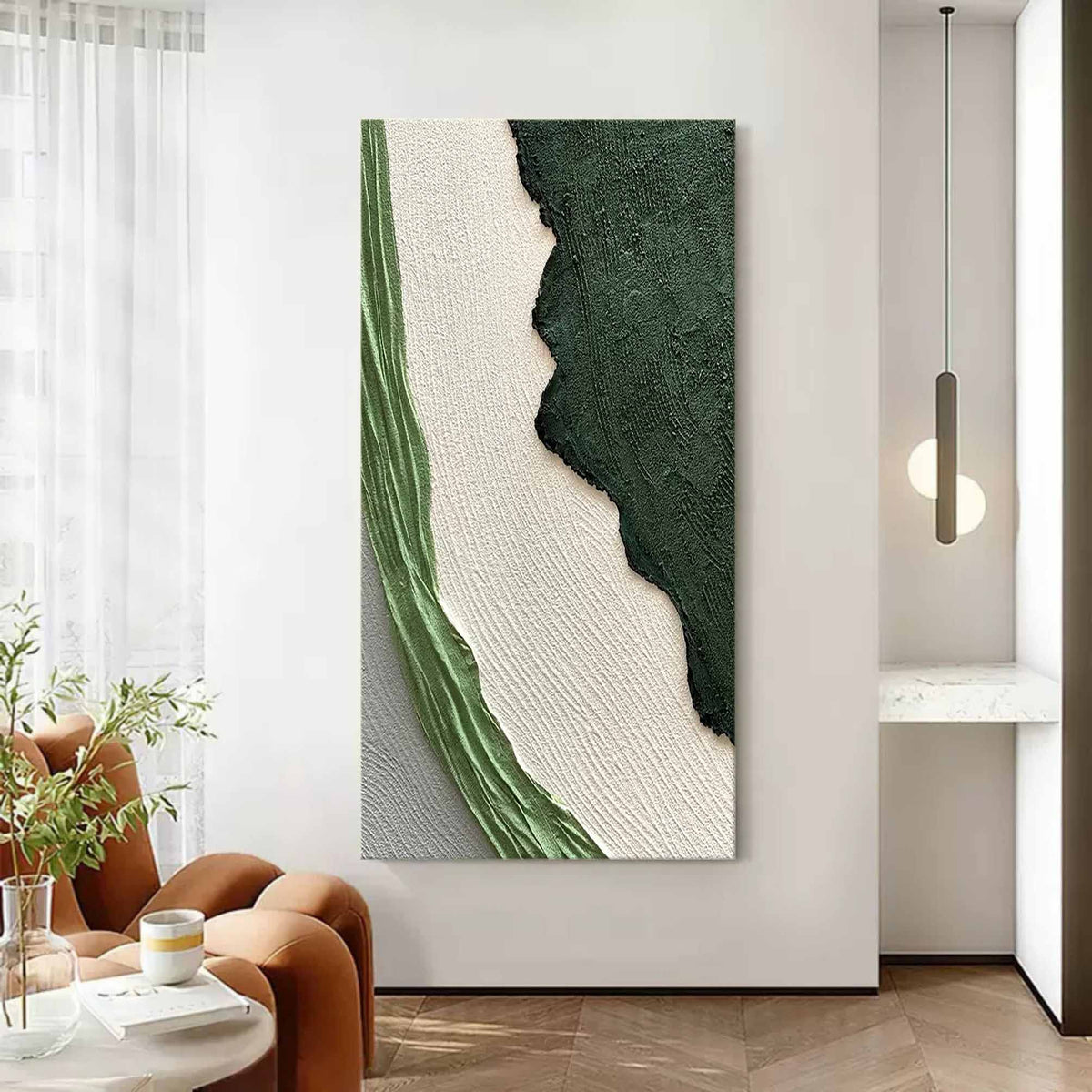 Green White Landscape 3D Textured Painting