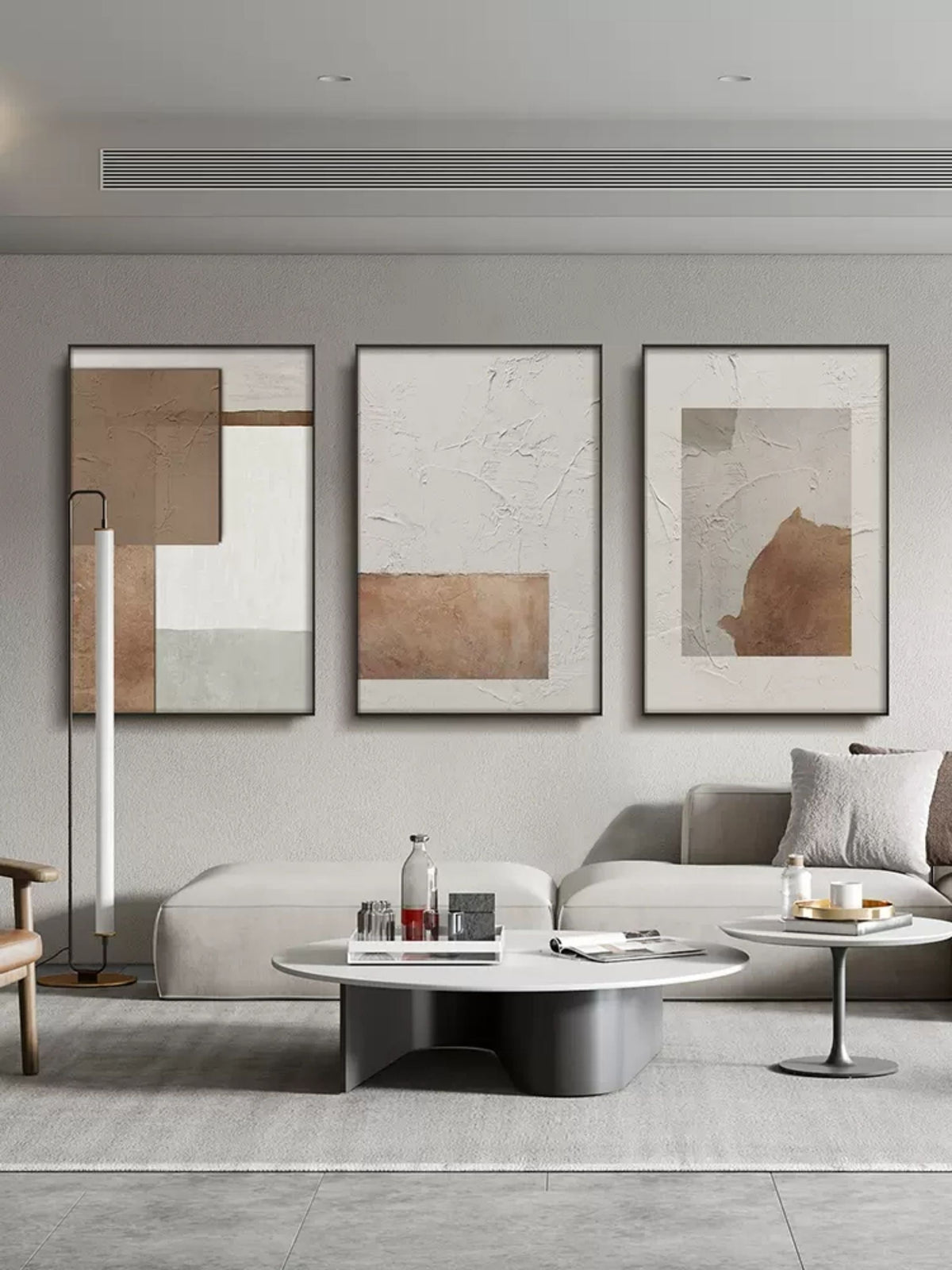 Neutral Triptych 3D Textured Painting