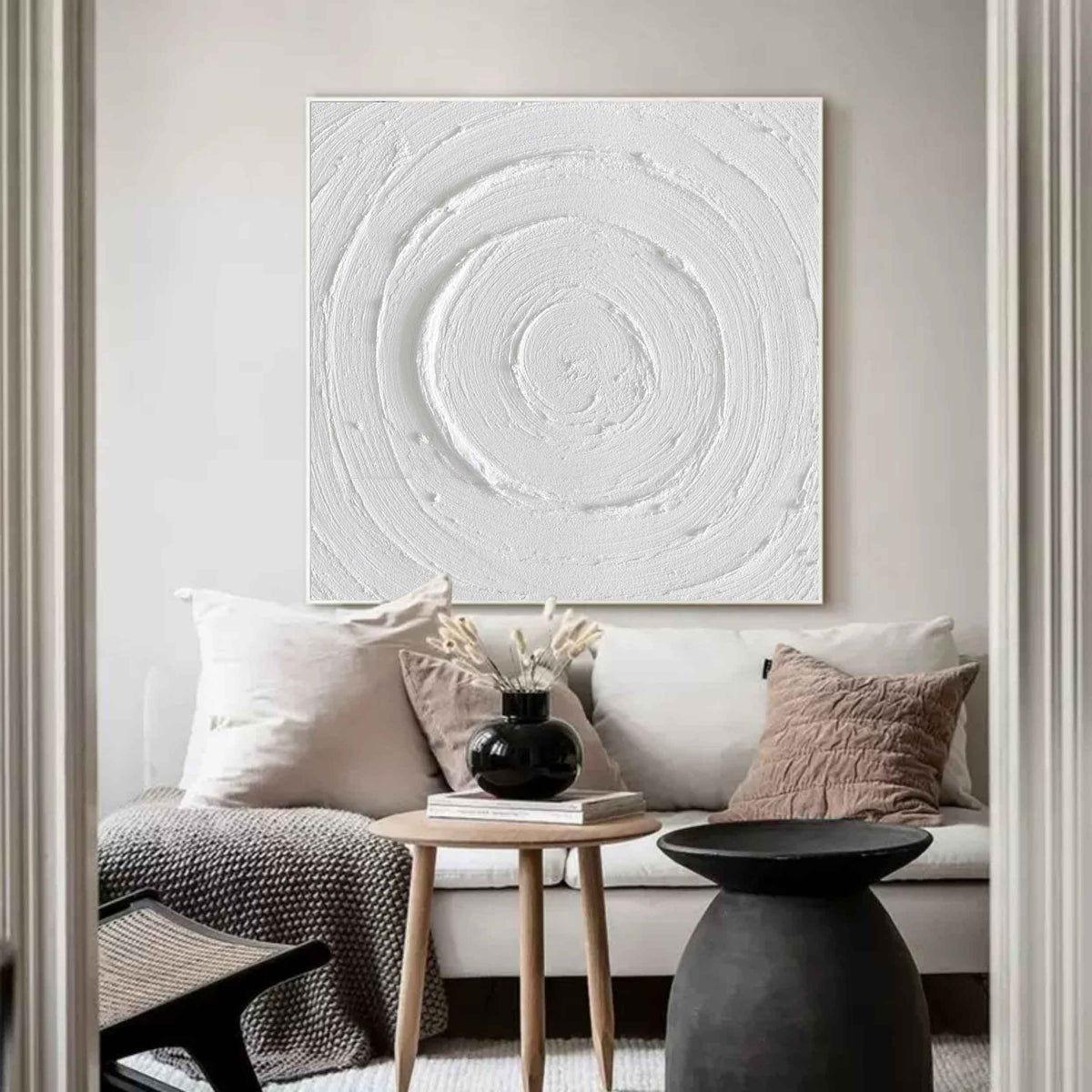 Plaster Art White Circular Texture 3D Painting