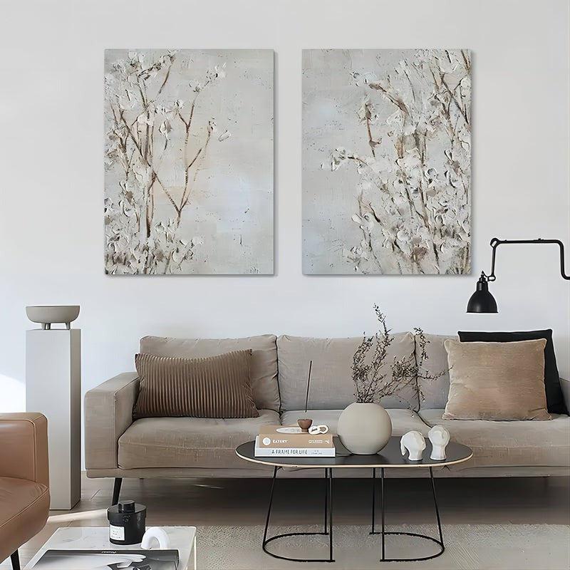 Textured Neutral Floral Impasto Painting