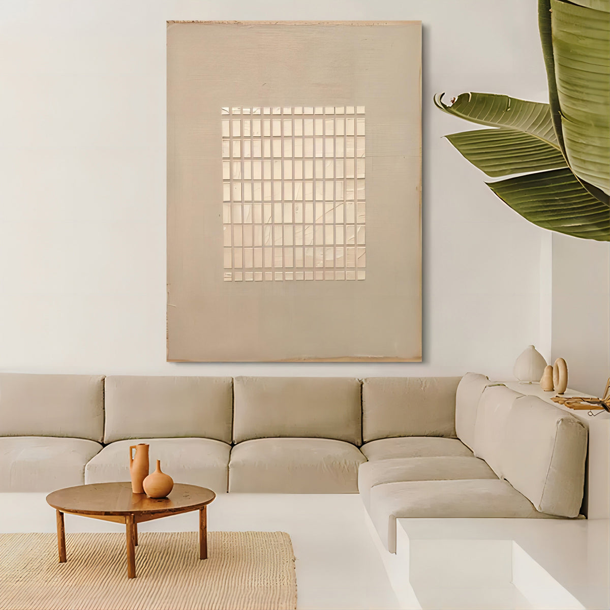 Wabi-Sabi Minimalist Neutral Grid Texture Oil Painting