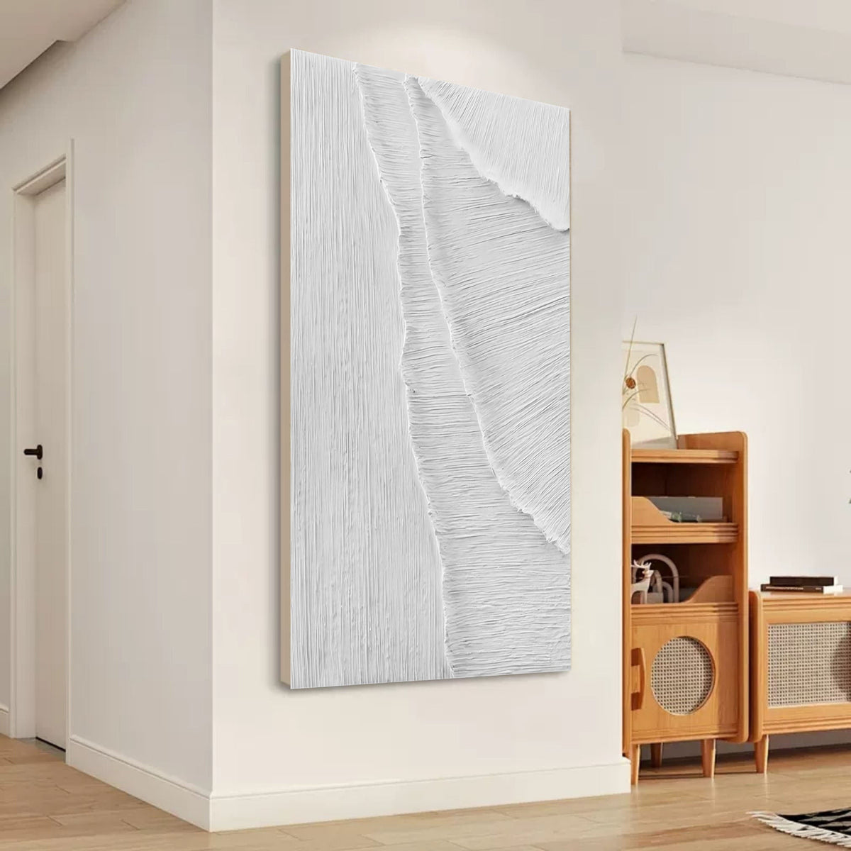Wall Art Minimalist White Textured Wave