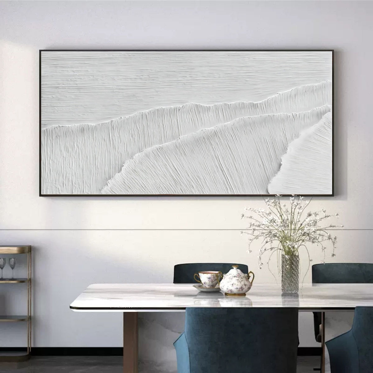 White Minimalist Textured Wave Painting