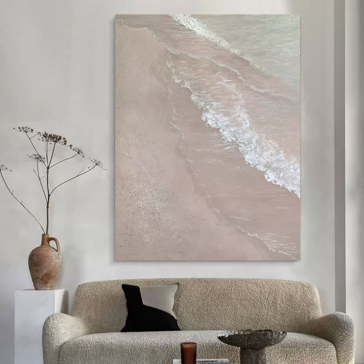 Wabi-Sabi Wall Art Soft Pink Beach Wave Painting