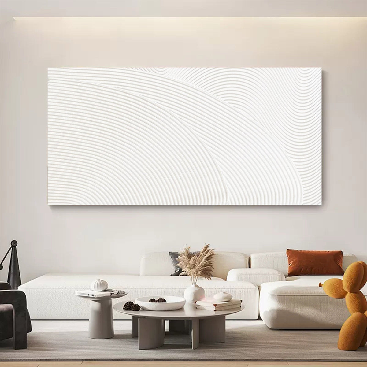 White Wave Line Textured Horizontal Wall Art