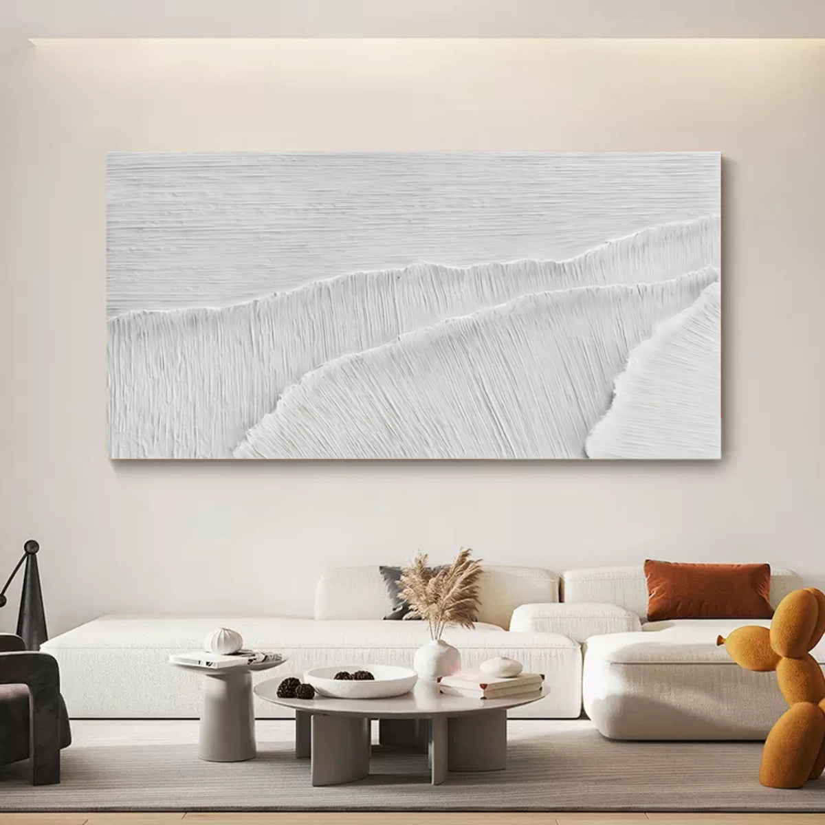 White Minimalist Textured Wave Painting