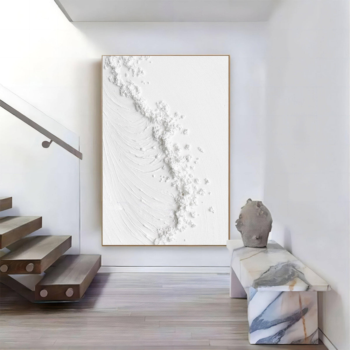 White Textured Wave Minimalist Relief Art