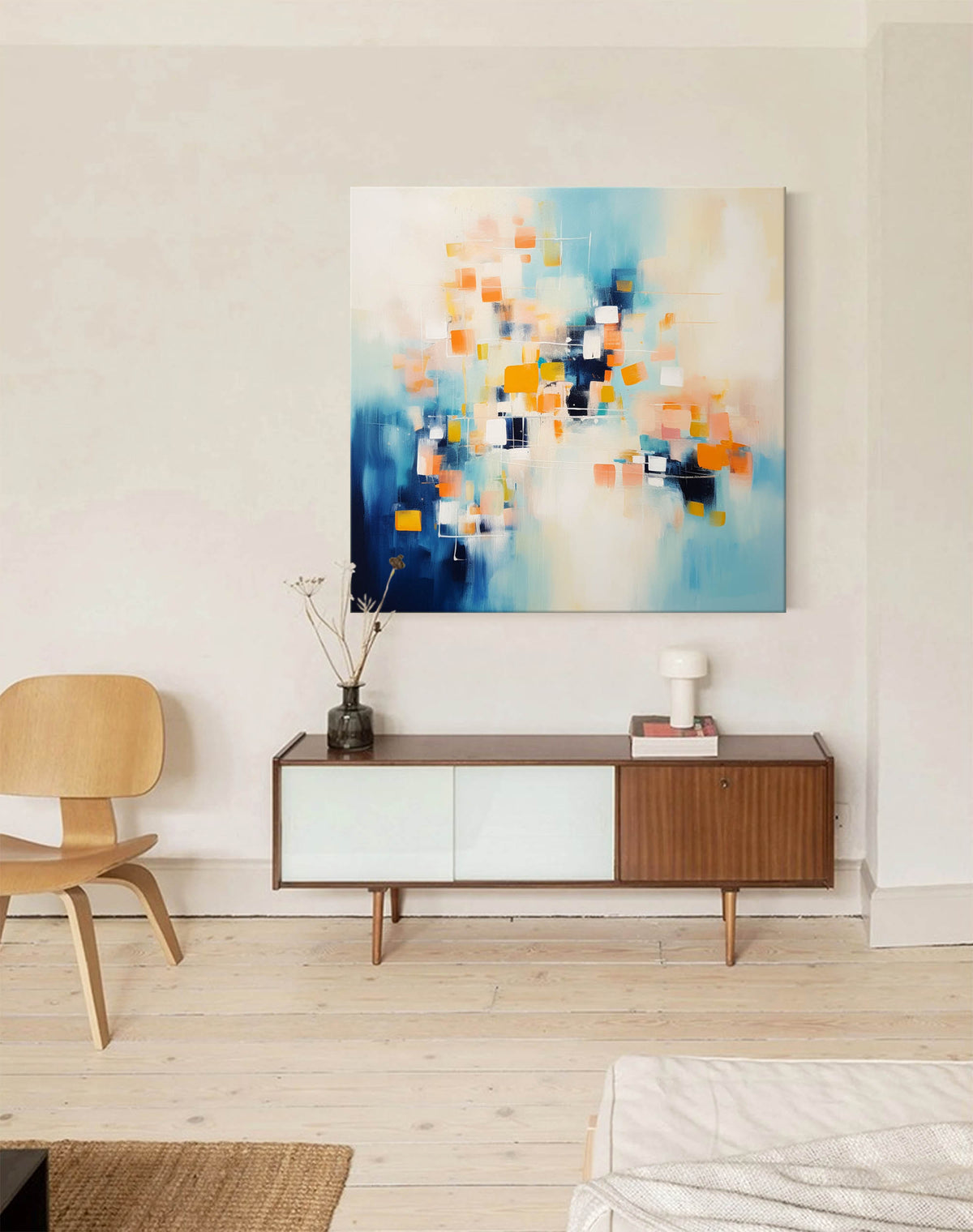 Geometric Pixel Painting Warm Orange Blue