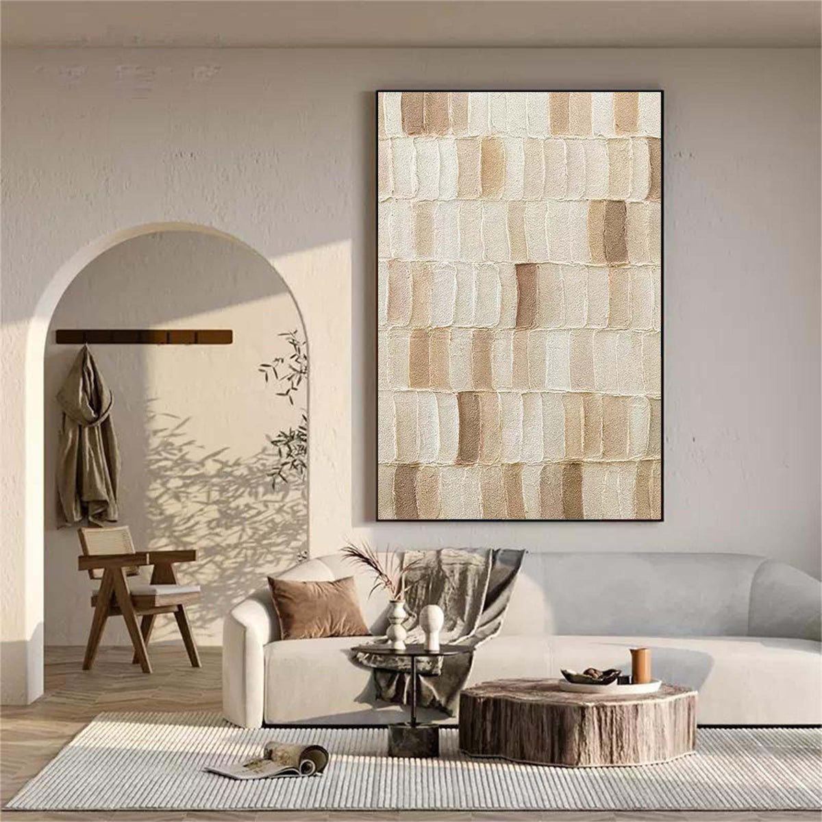 Terracotta Textured Grid Oil Painting