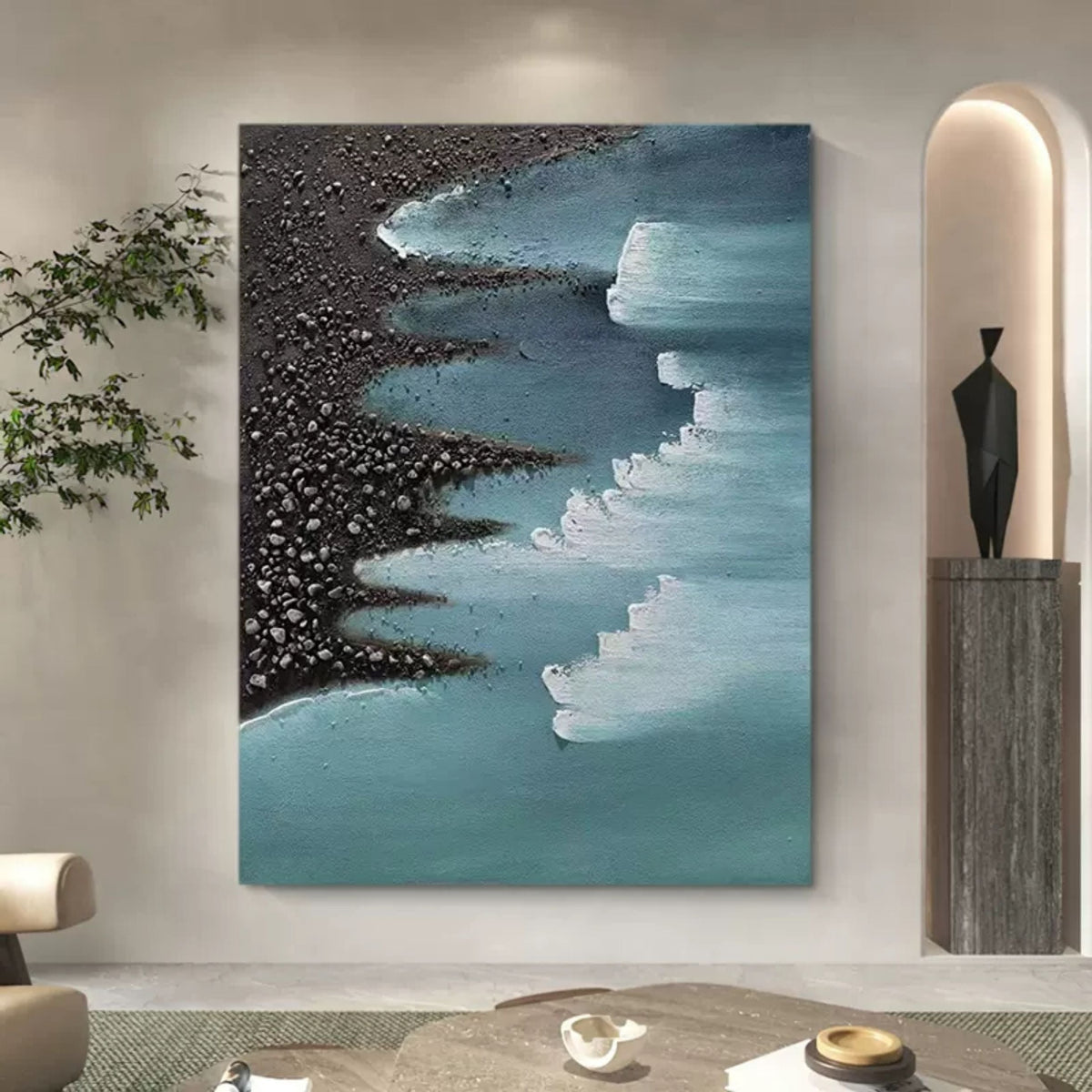 Plaster Coastal Textured Seascape Abstract Painting