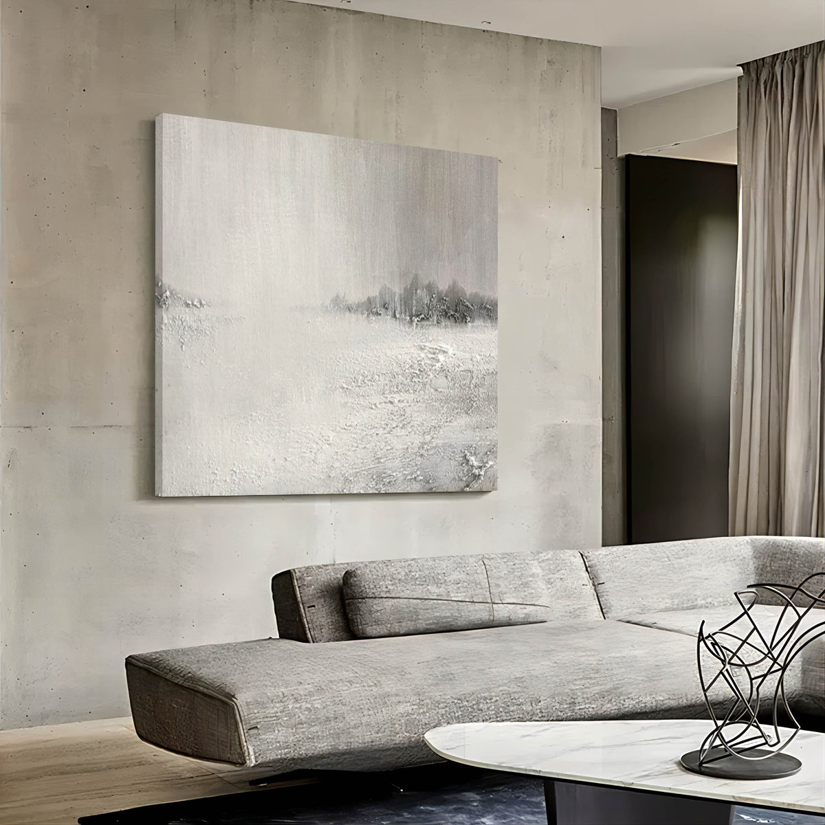 Monochrome Textured Winter Landscape Oil Painting