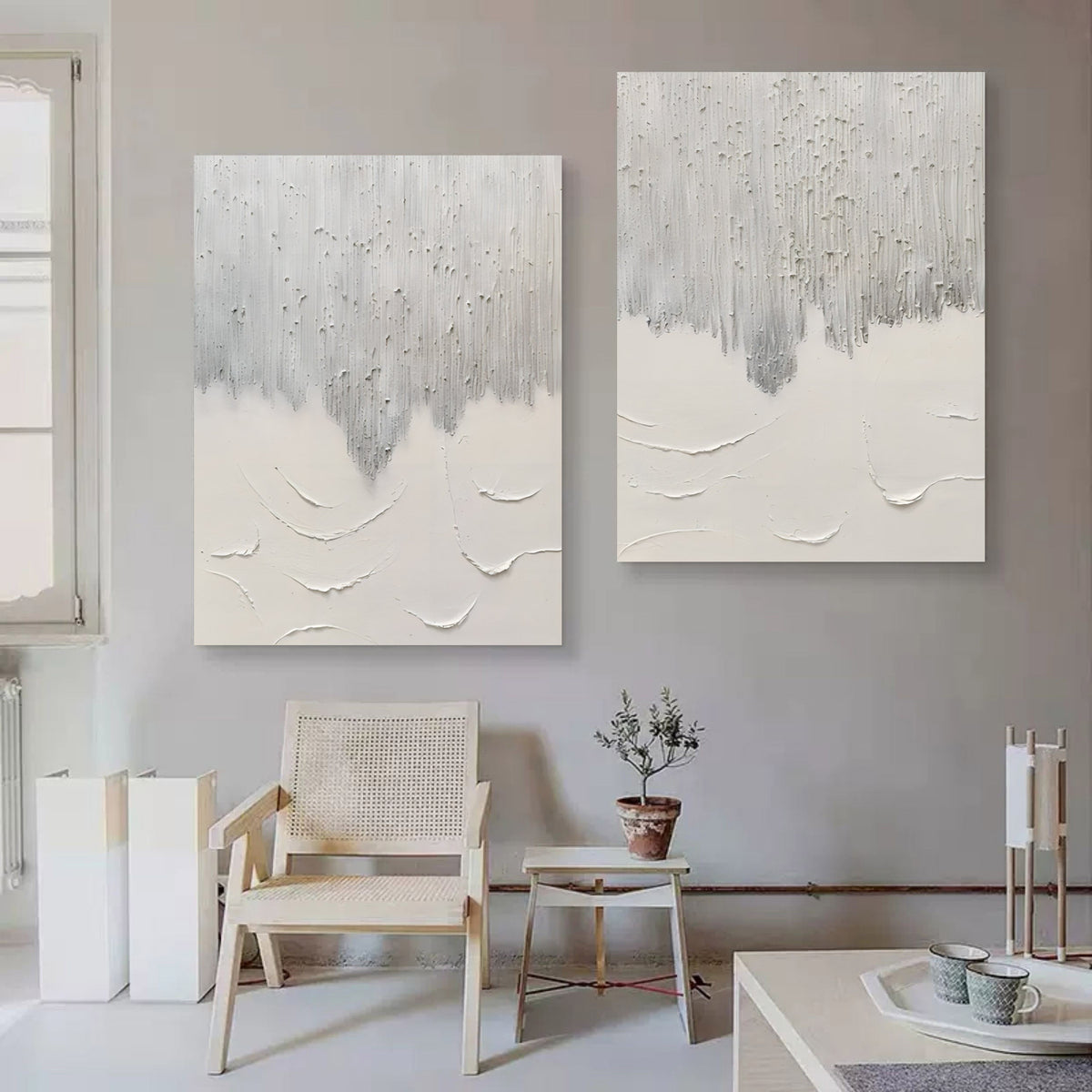 Silver White Gradient Textured 2 Piece Wall Art Set