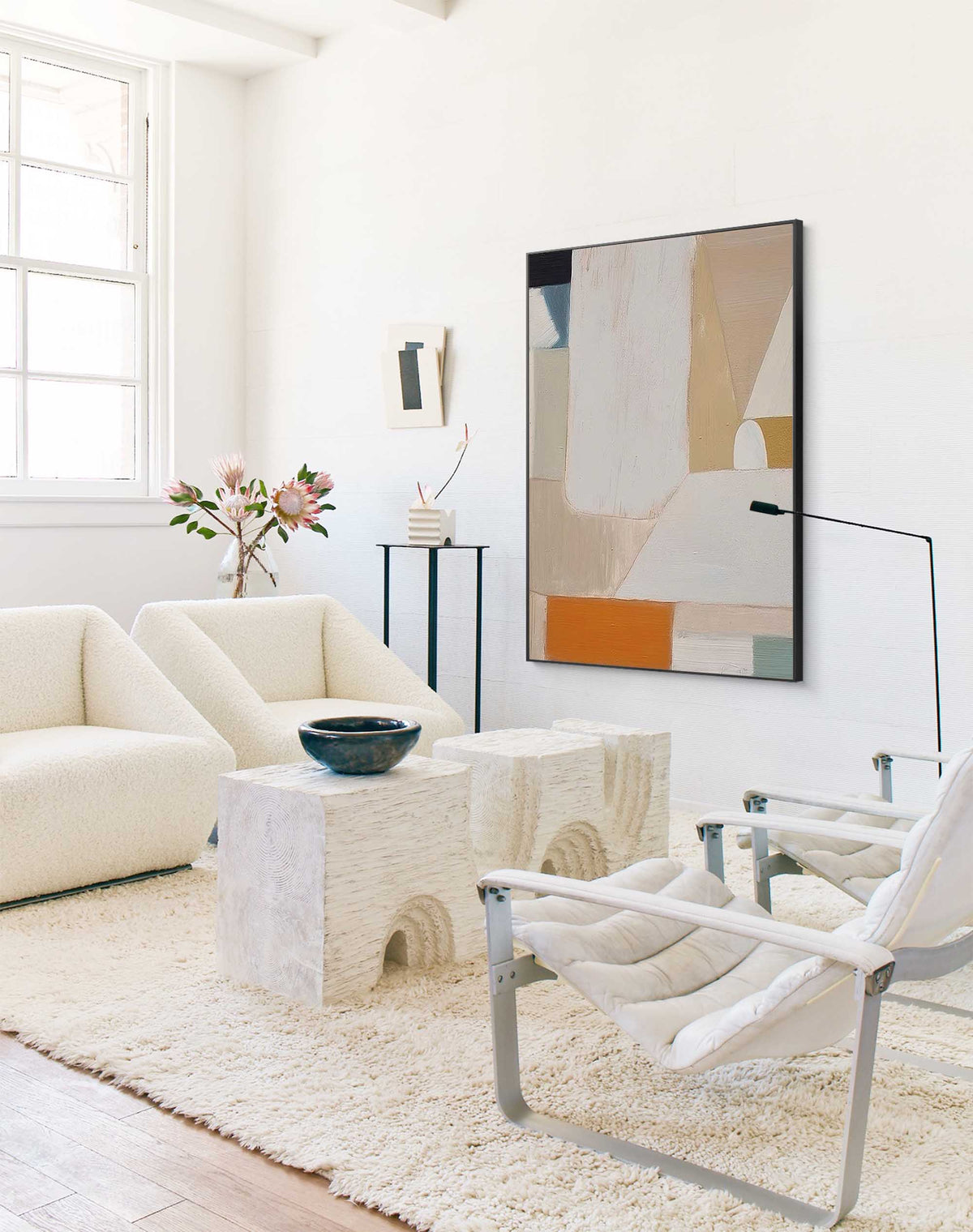 Neutral Geometric Abstract Oil Painting