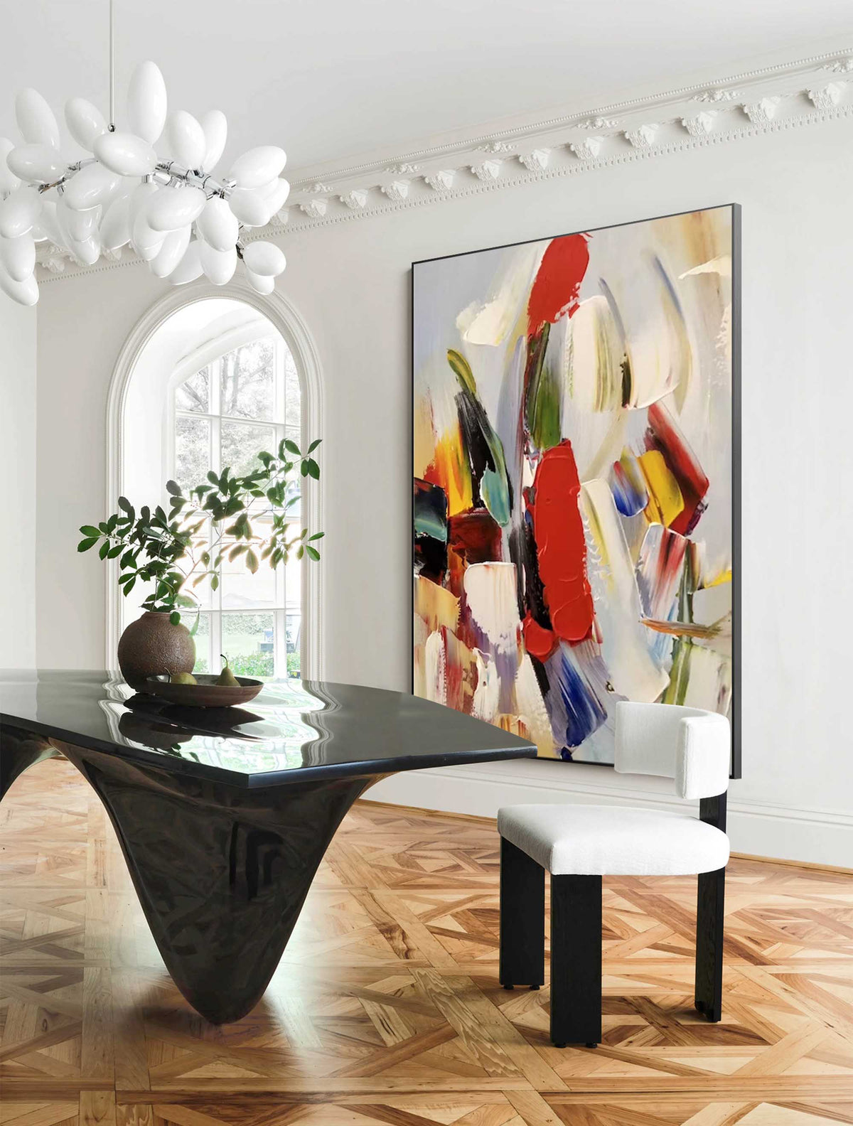 Bold Red Accent Impasto Abstract Oil Painting