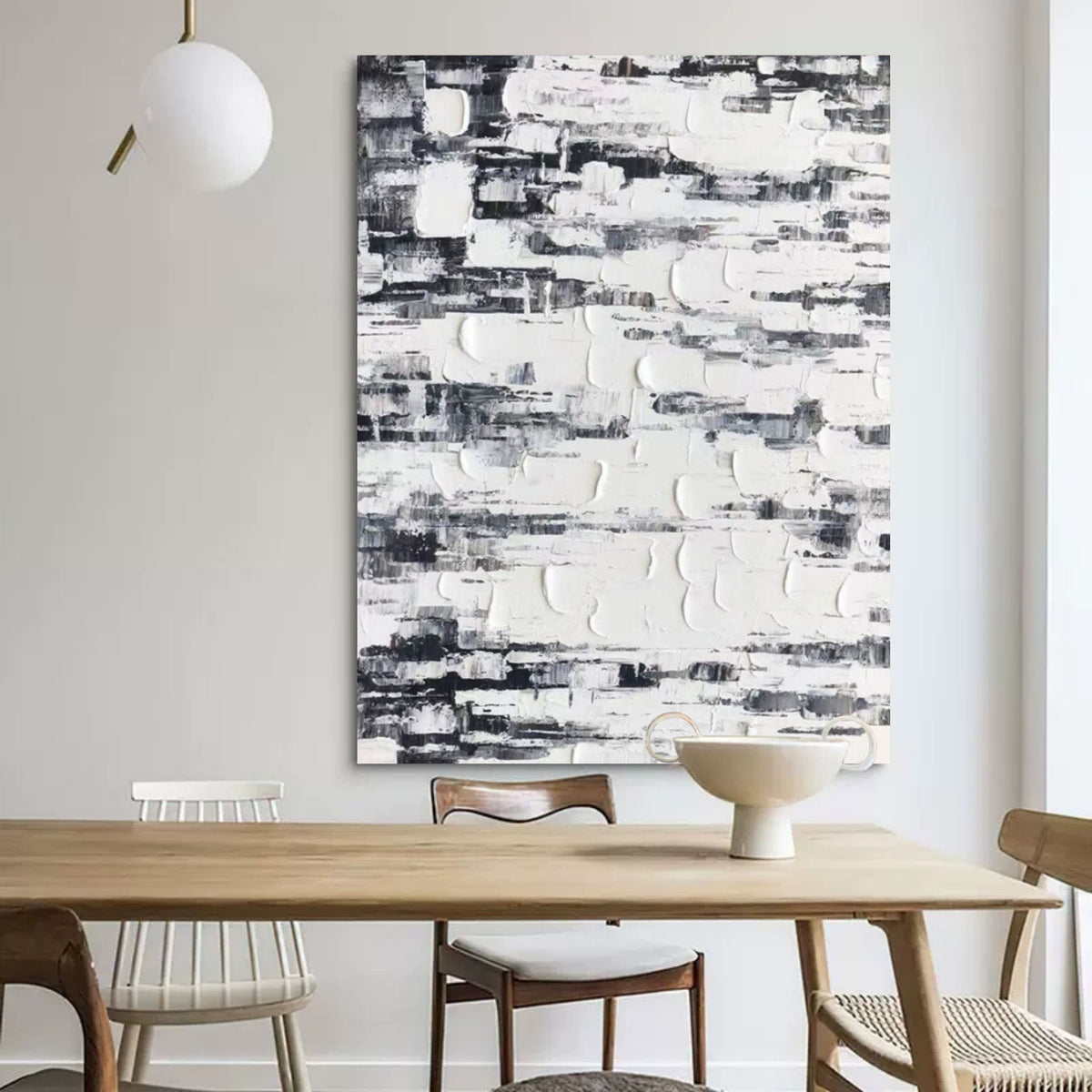 Black White Impasto Abstract Oil Textured Painting