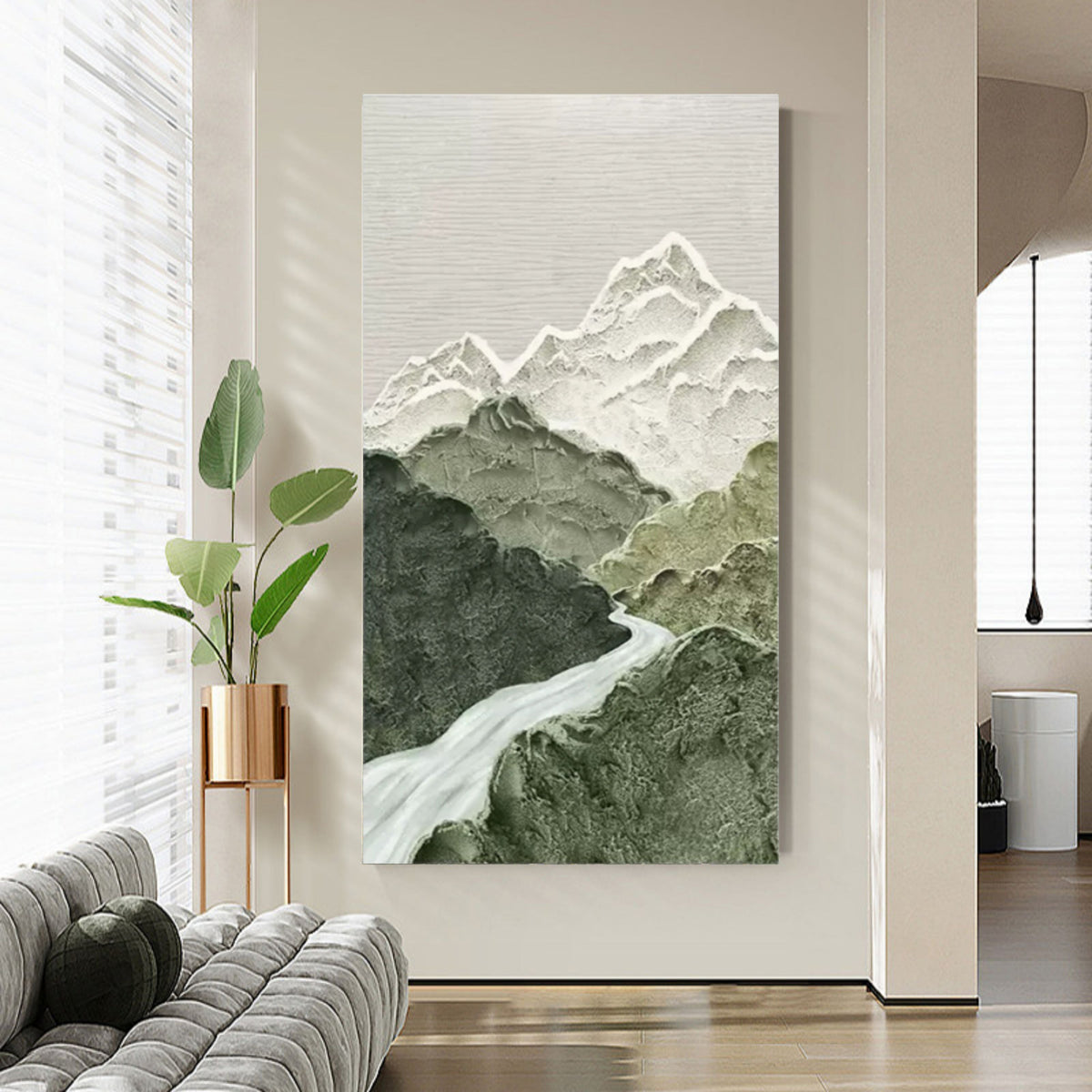 3D Textured Mountain Landscape Painting Minimalist Nature