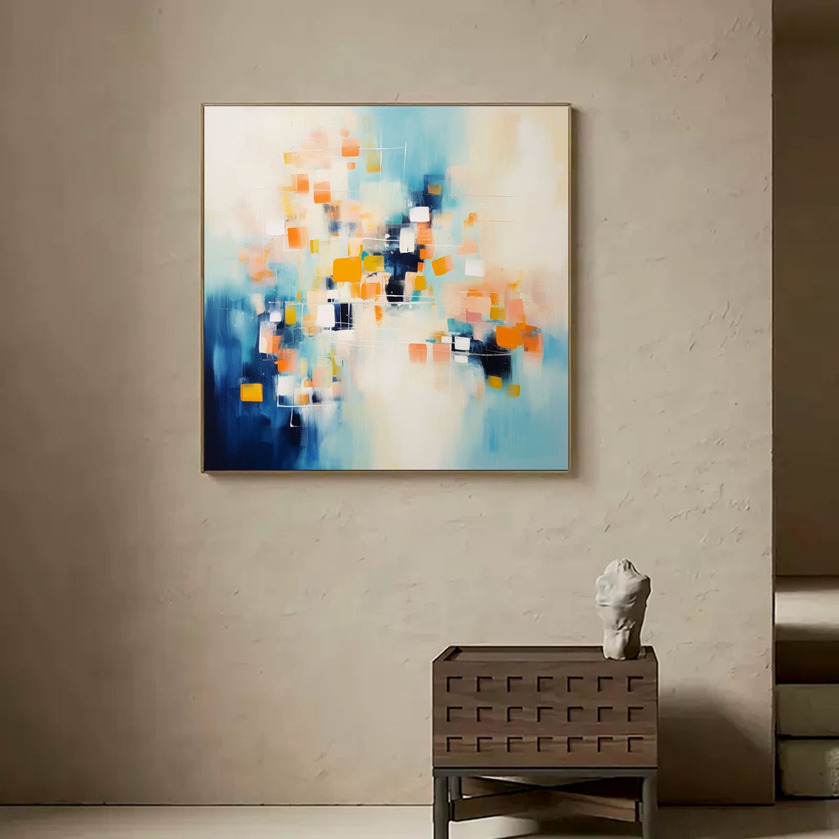Geometric Pixel Painting Warm Orange Blue