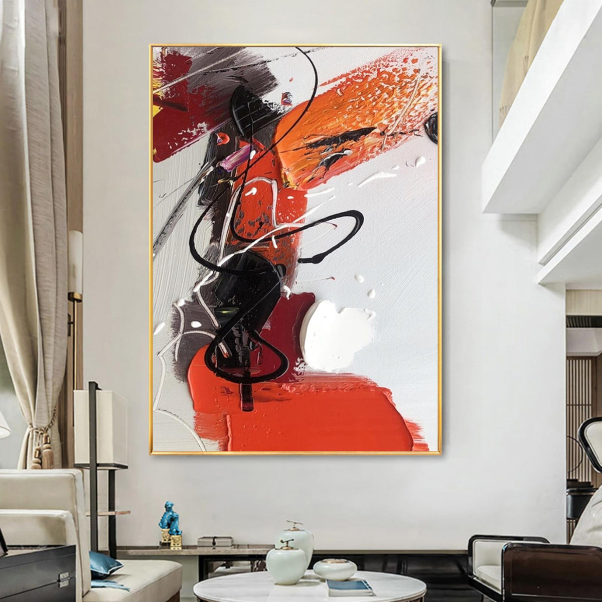 Colorful Vibrant Abstract Painting Red Orange