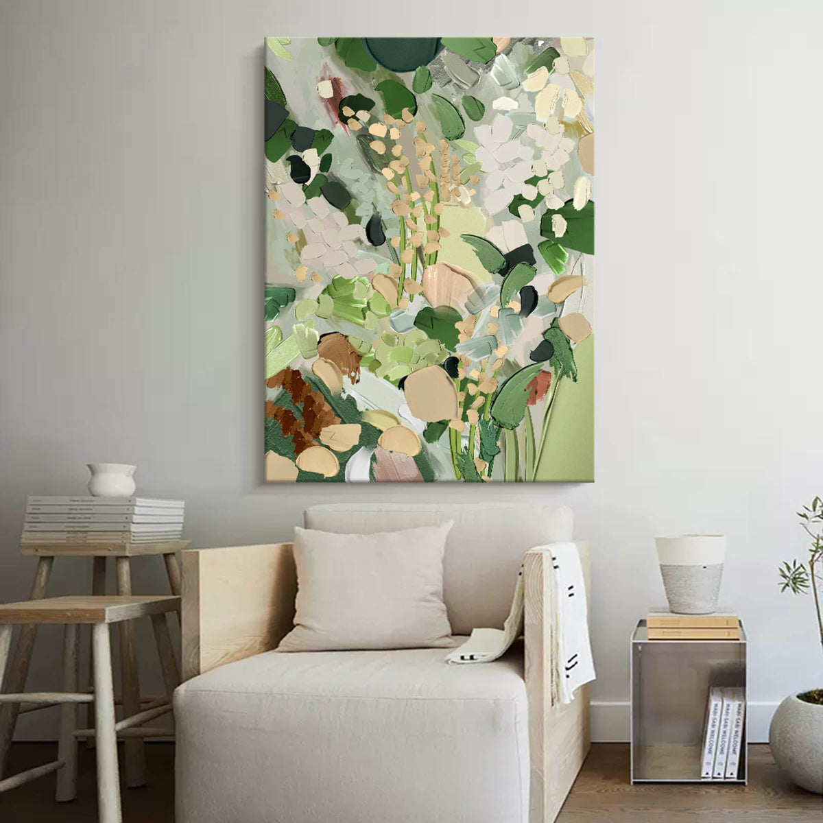 Wall Art Muted Green Tone Wild Spring Floral Bouquet
