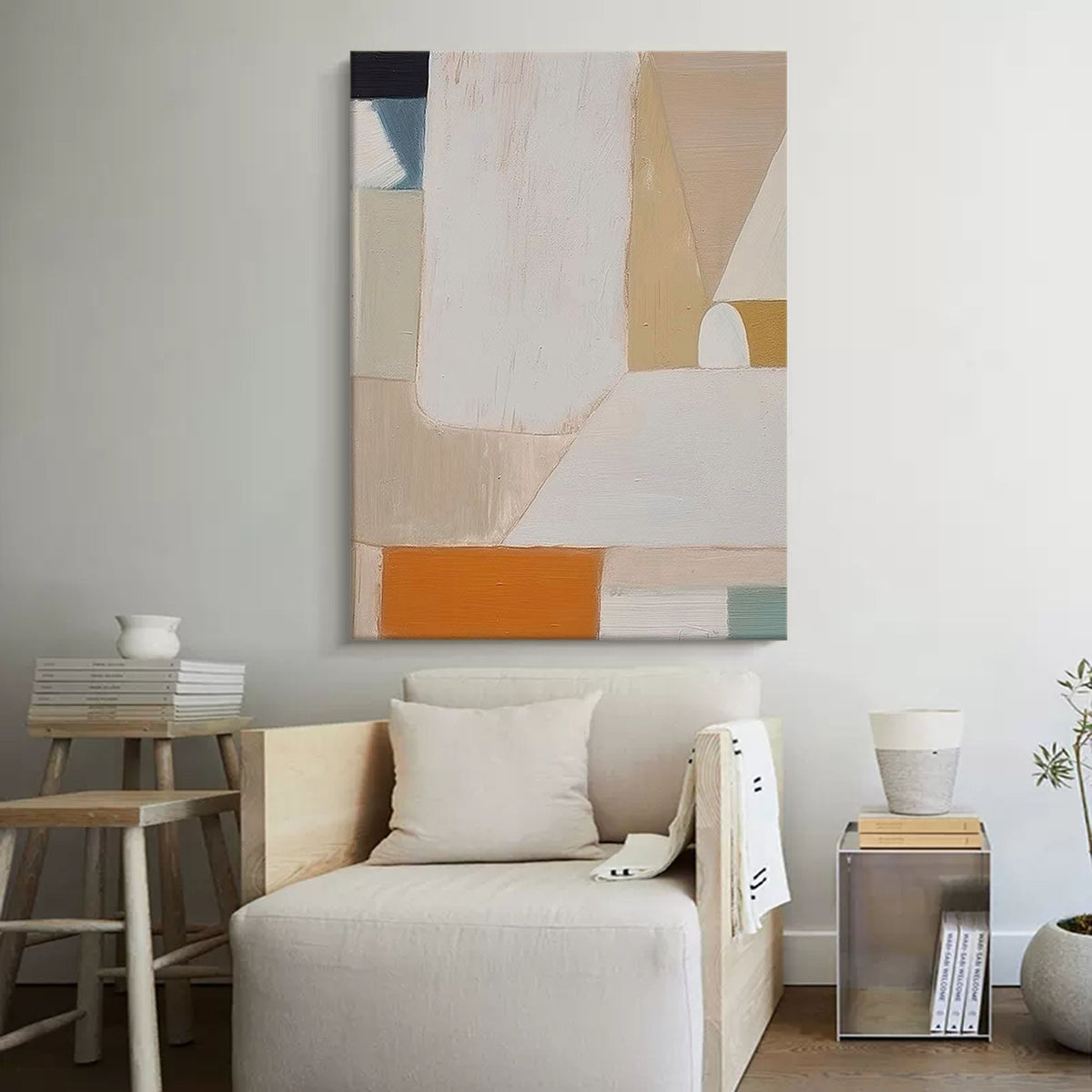 Neutral Geometric Abstract Oil Painting