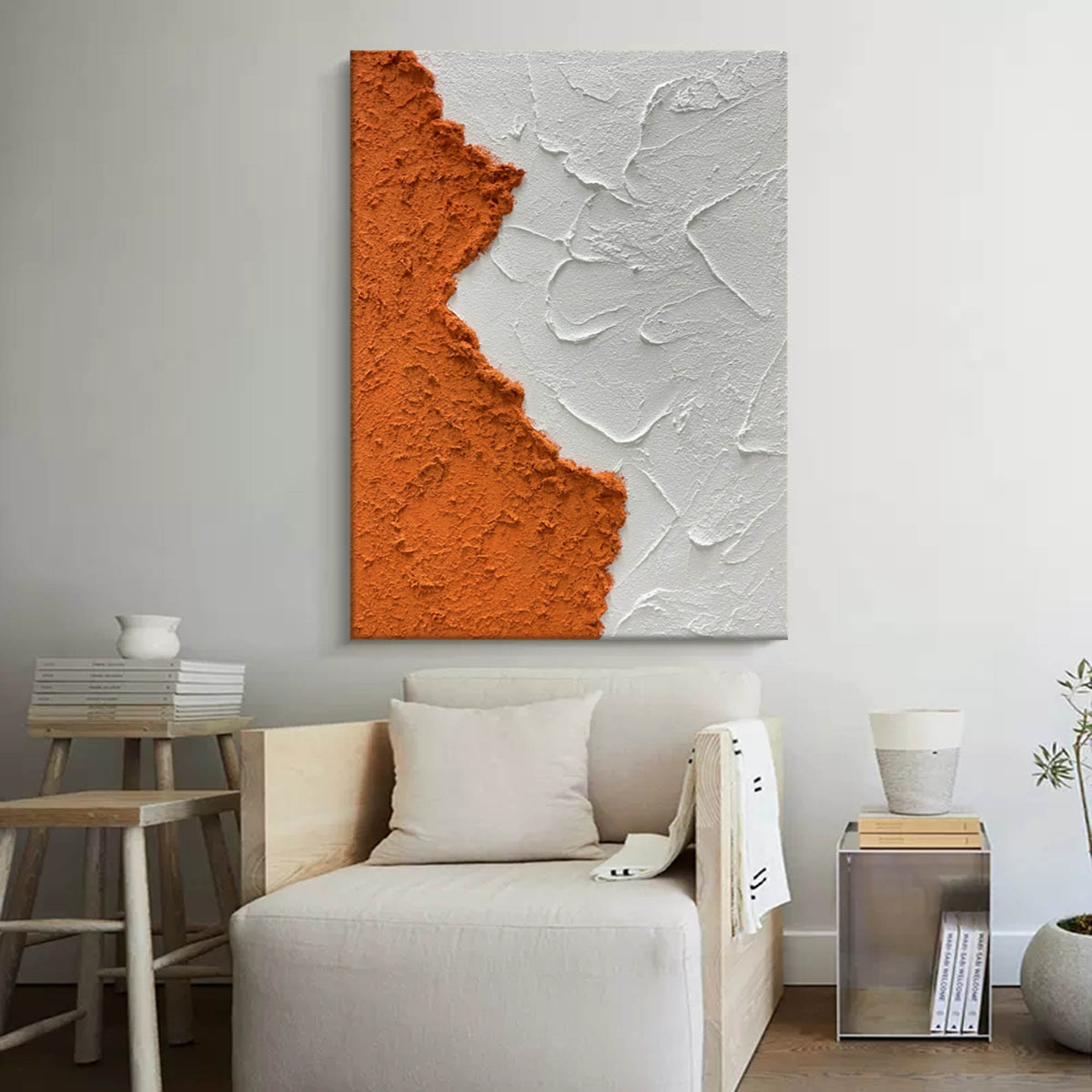 Textured Minimalist Abstract Art Orange White 3D