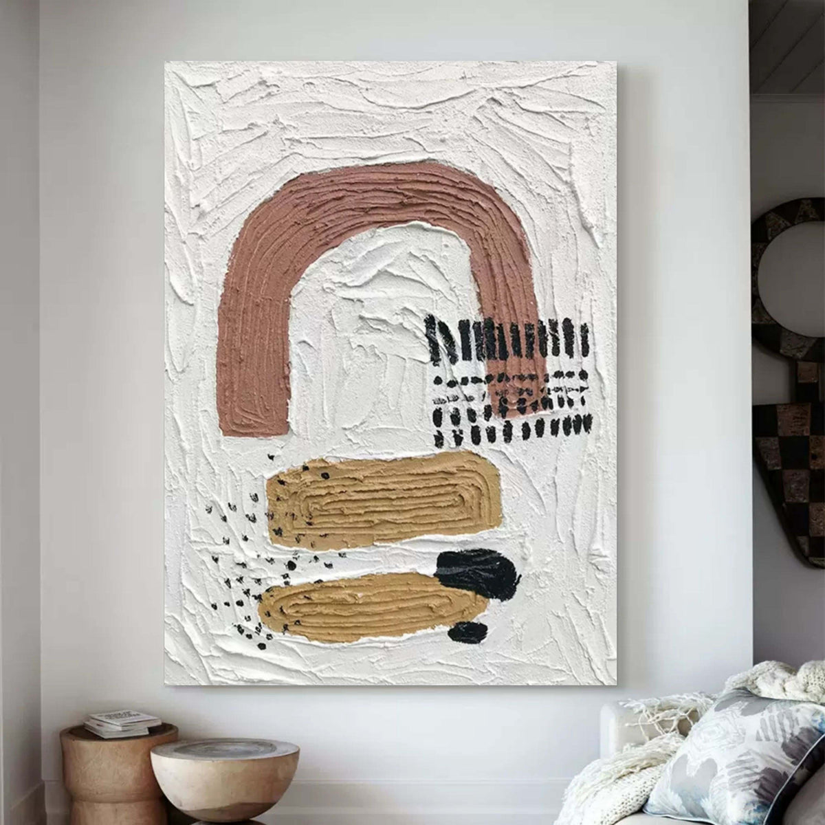 Wall Art Vertical Abstract Geometric Block Neutral