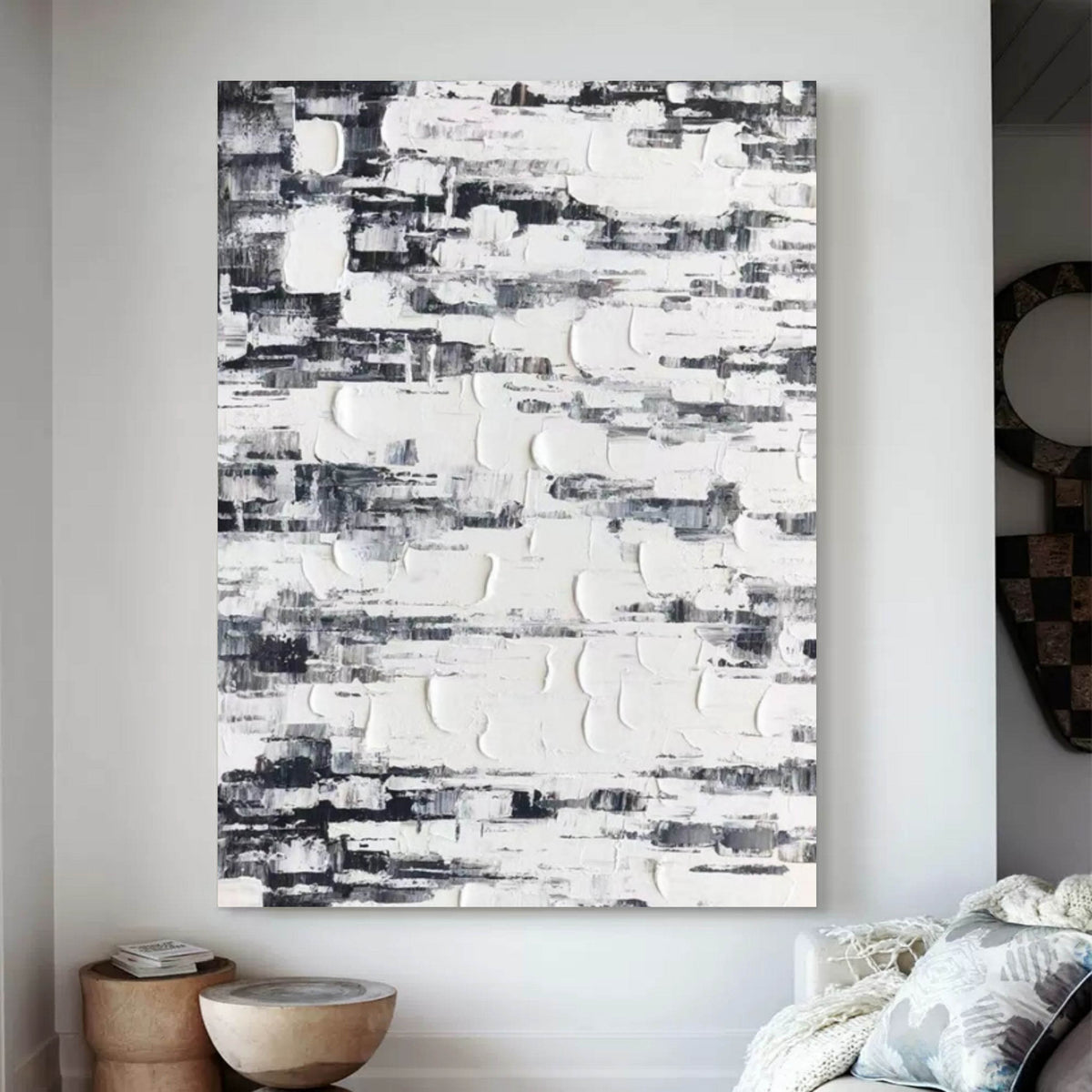 Black White Impasto Abstract Oil Textured Painting