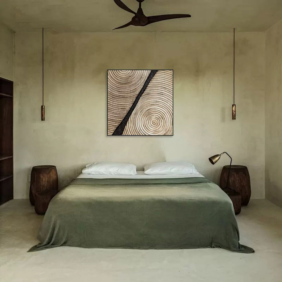 Neutral Tone Textured Spiral Abstract Oil Painting